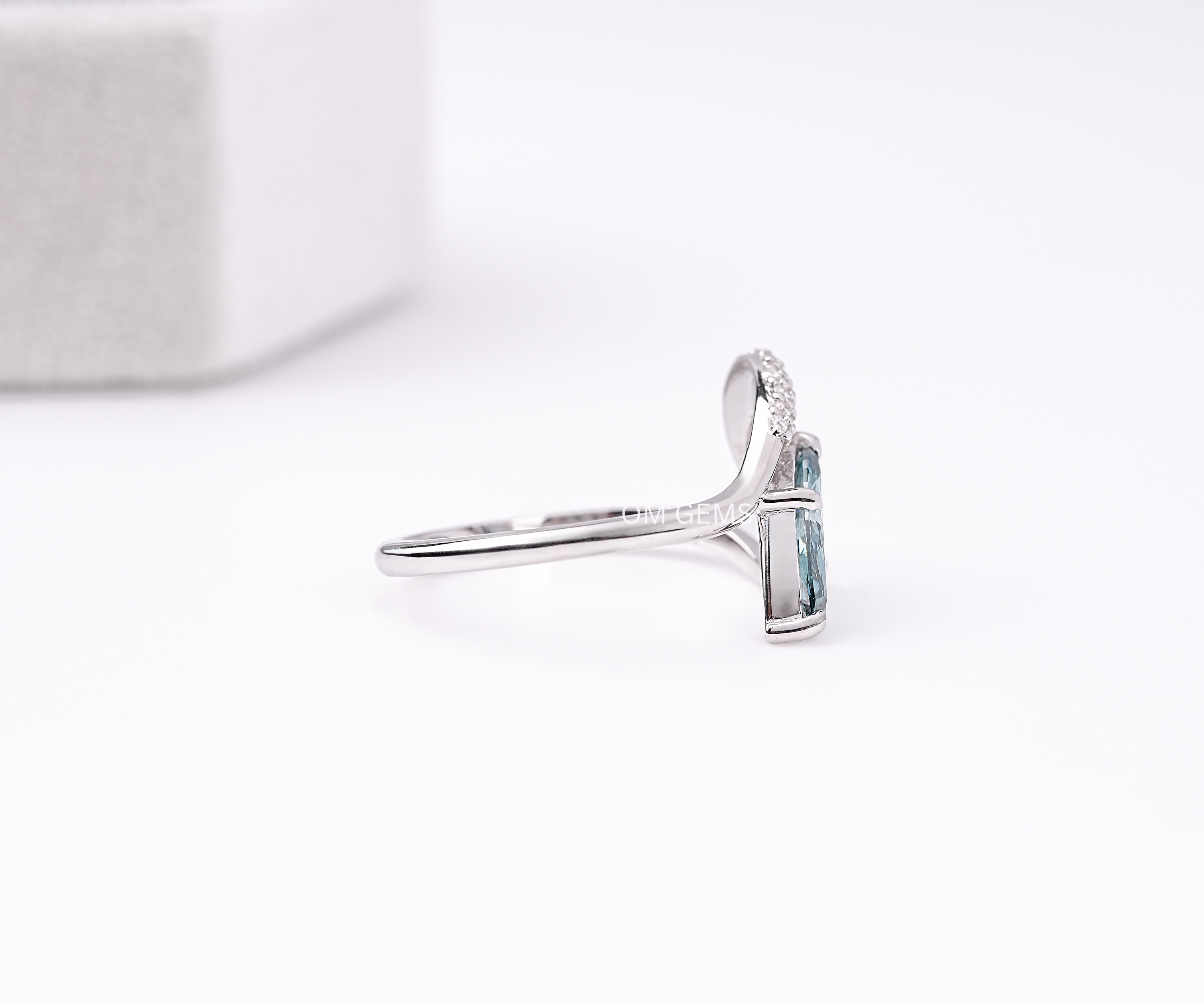 Blue Marquise Lab Diamond Pave Set Wave Ring