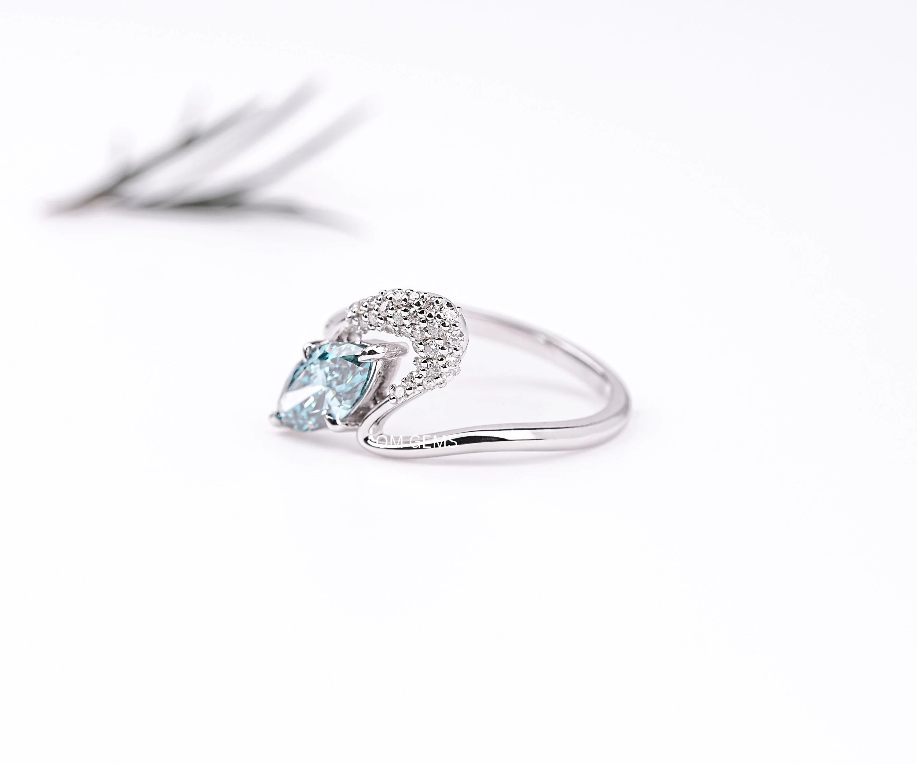 Blue Marquise Lab Diamond Pave Set Wave Ring