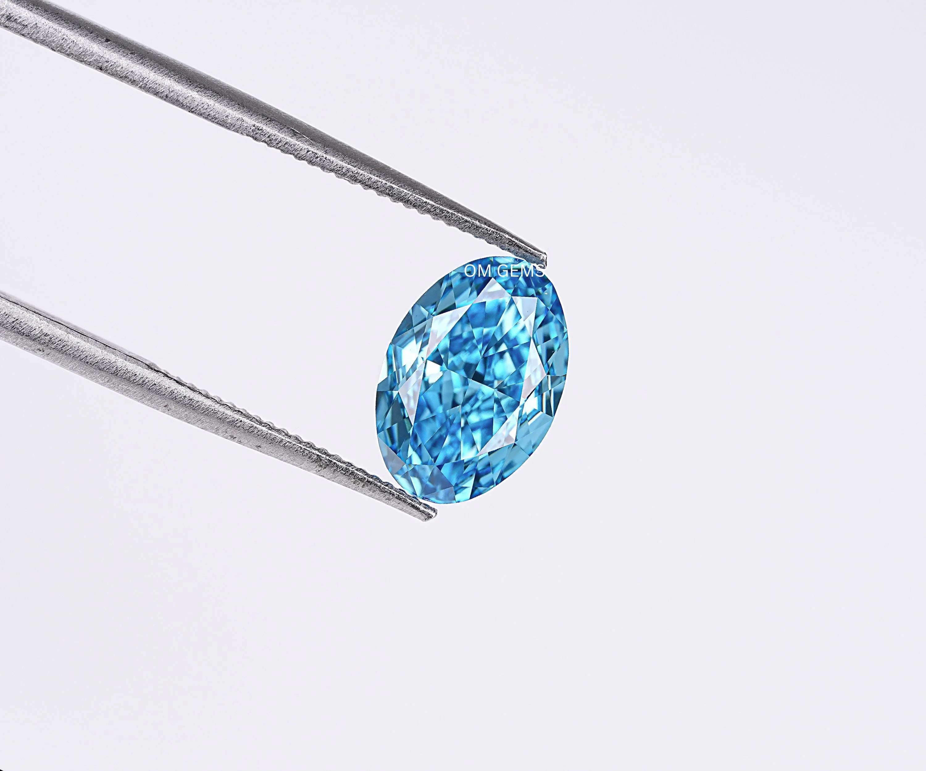 Blue Oval Cut Lab Created Loose Diamond