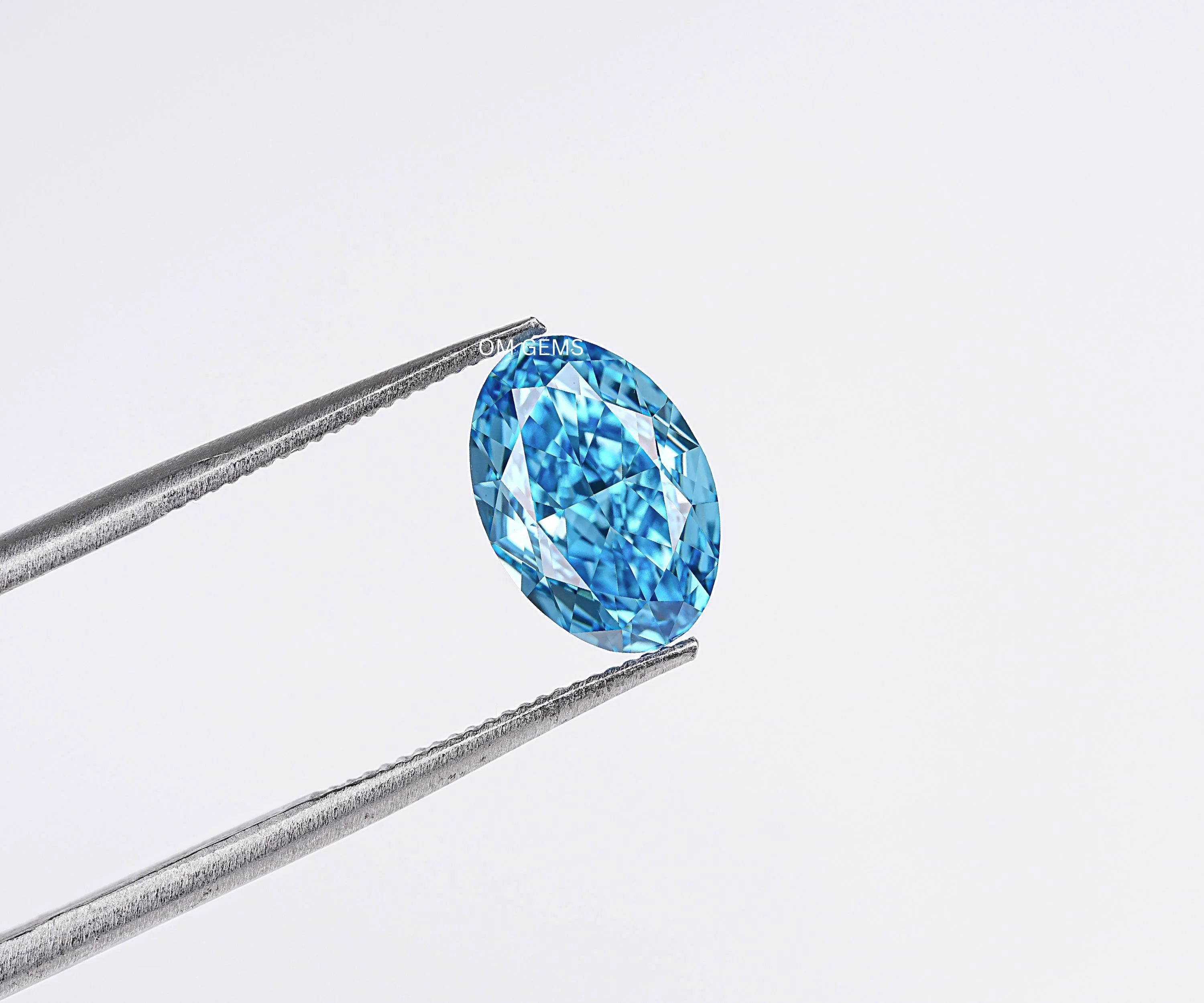 Blue Oval Cut Lab Created Loose Diamond