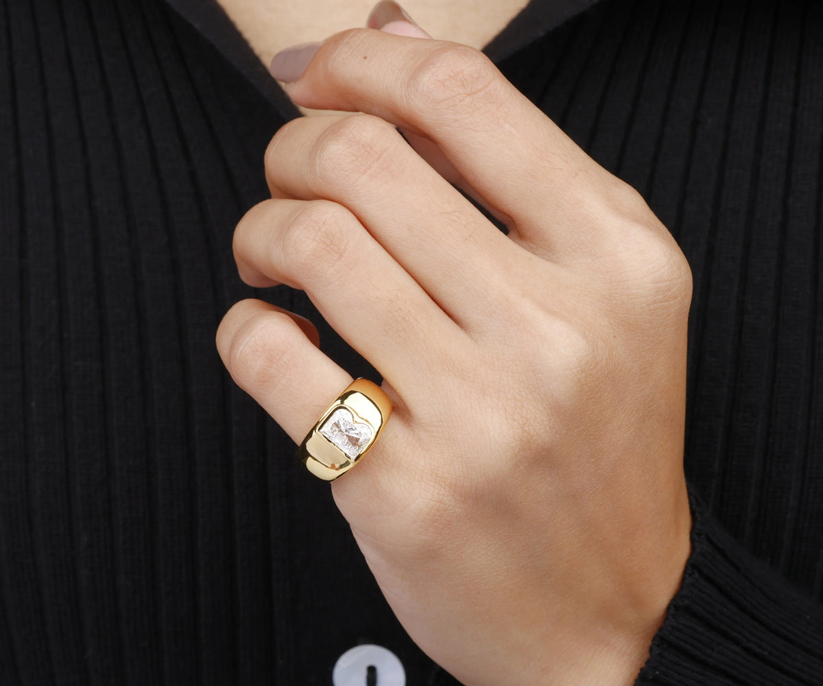 Chunky Signet B-Shaped Lab Grown Diamond Anniversary Ring