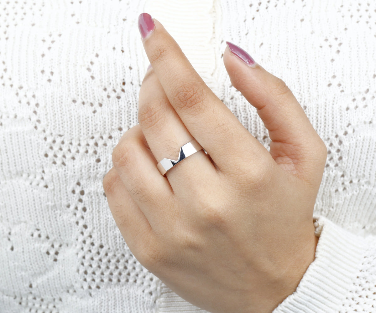 Chevron Cigar Style Wide Arch Wedding Band