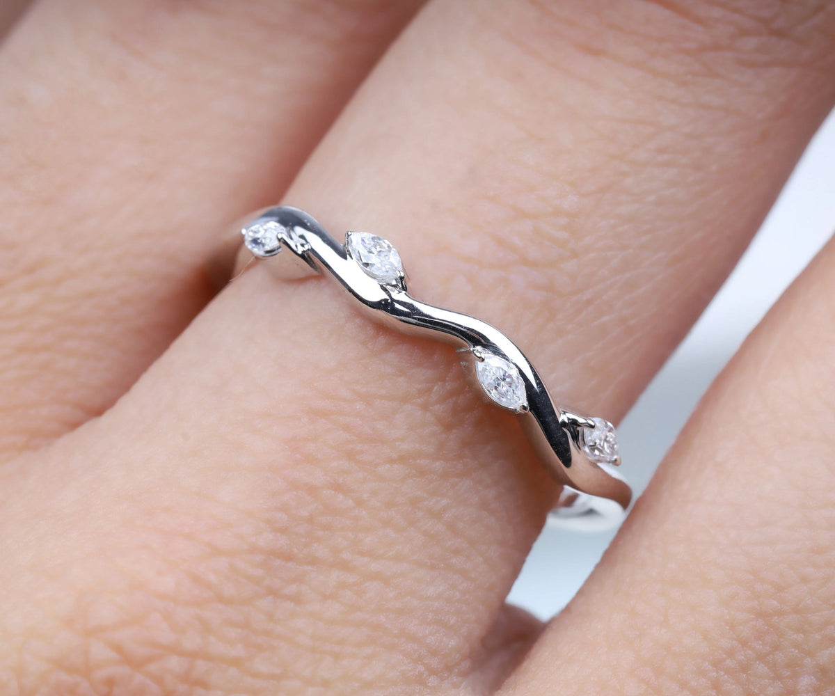 Nature Inspired Twig Marquise Shape Wedding Band