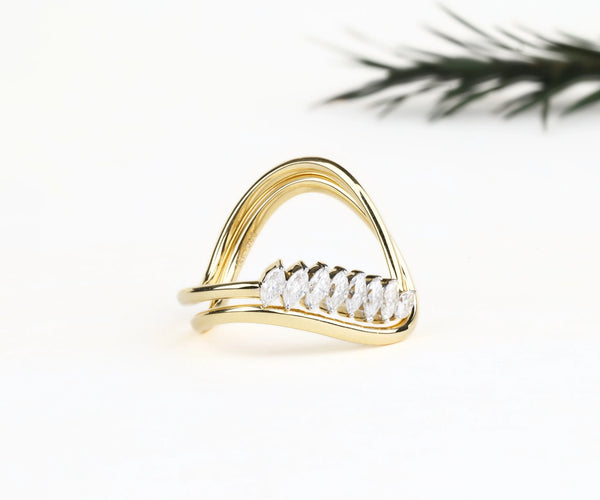 Bridal Set Pavé Marquise Shape Lab Grown Diamond Stackable Ring