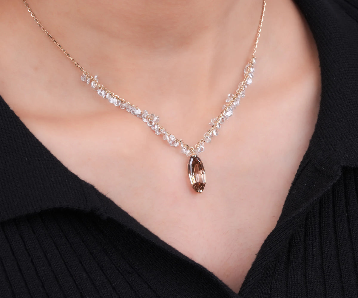 Briolette Drop Brown Marquise Lab Diamond Birthday Gift Necklace