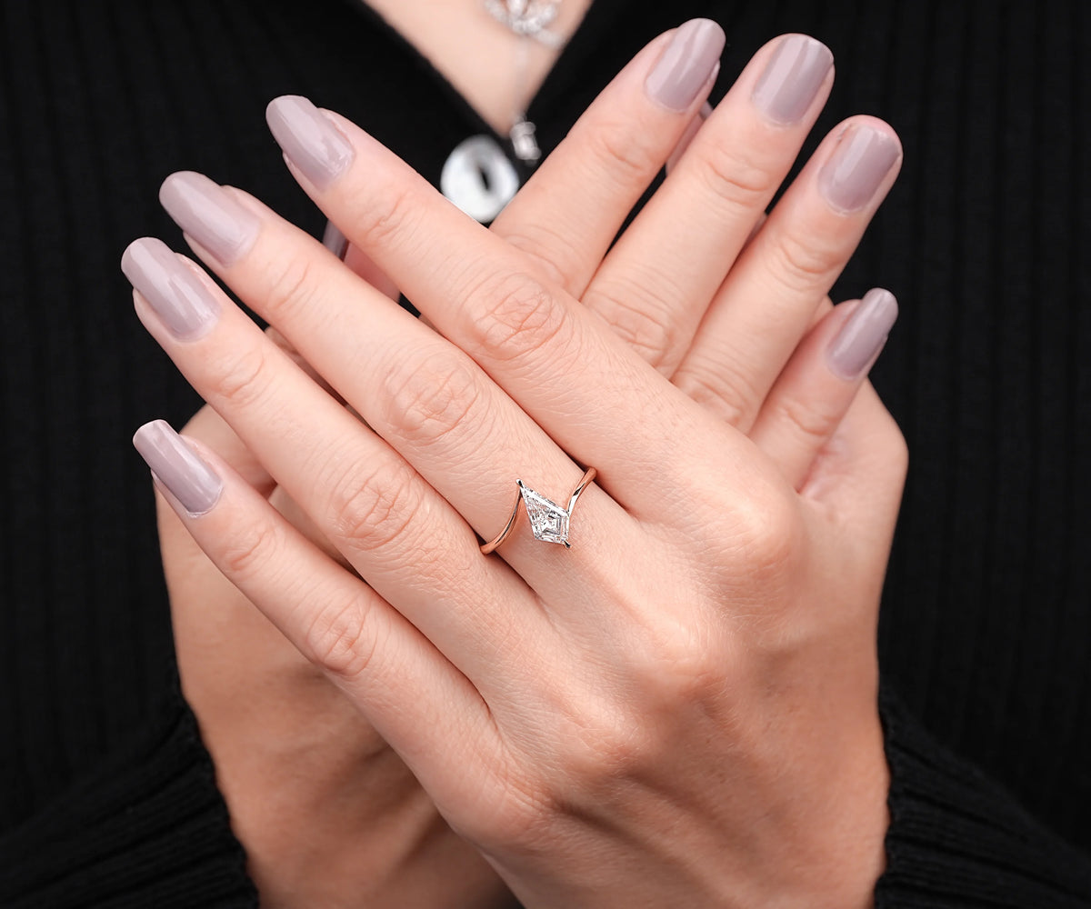 Solitaire Bypass Kite Shape Lab Diamond Engagement Ring