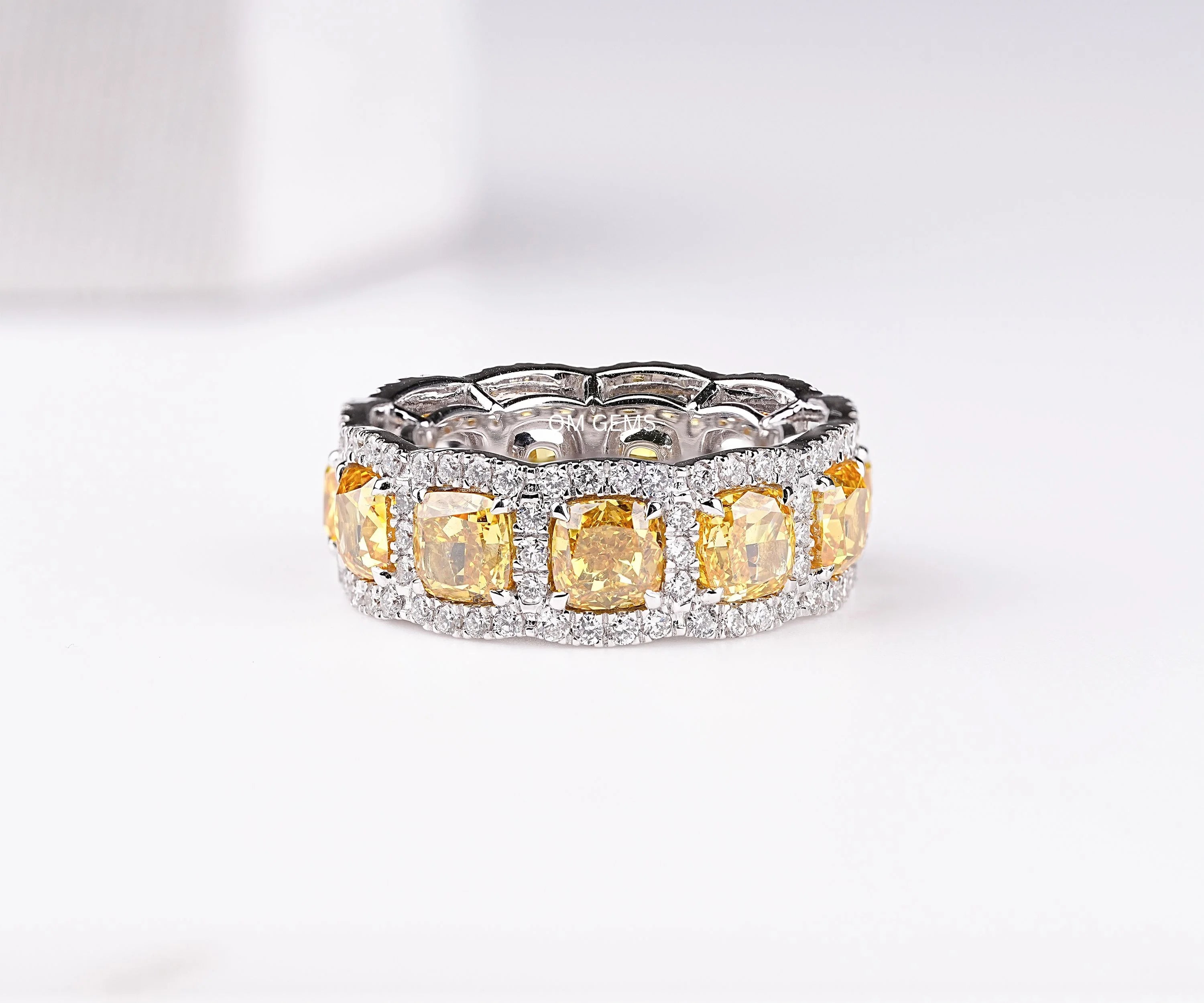 Canary Yellow Cushion Eternity Wedding Band