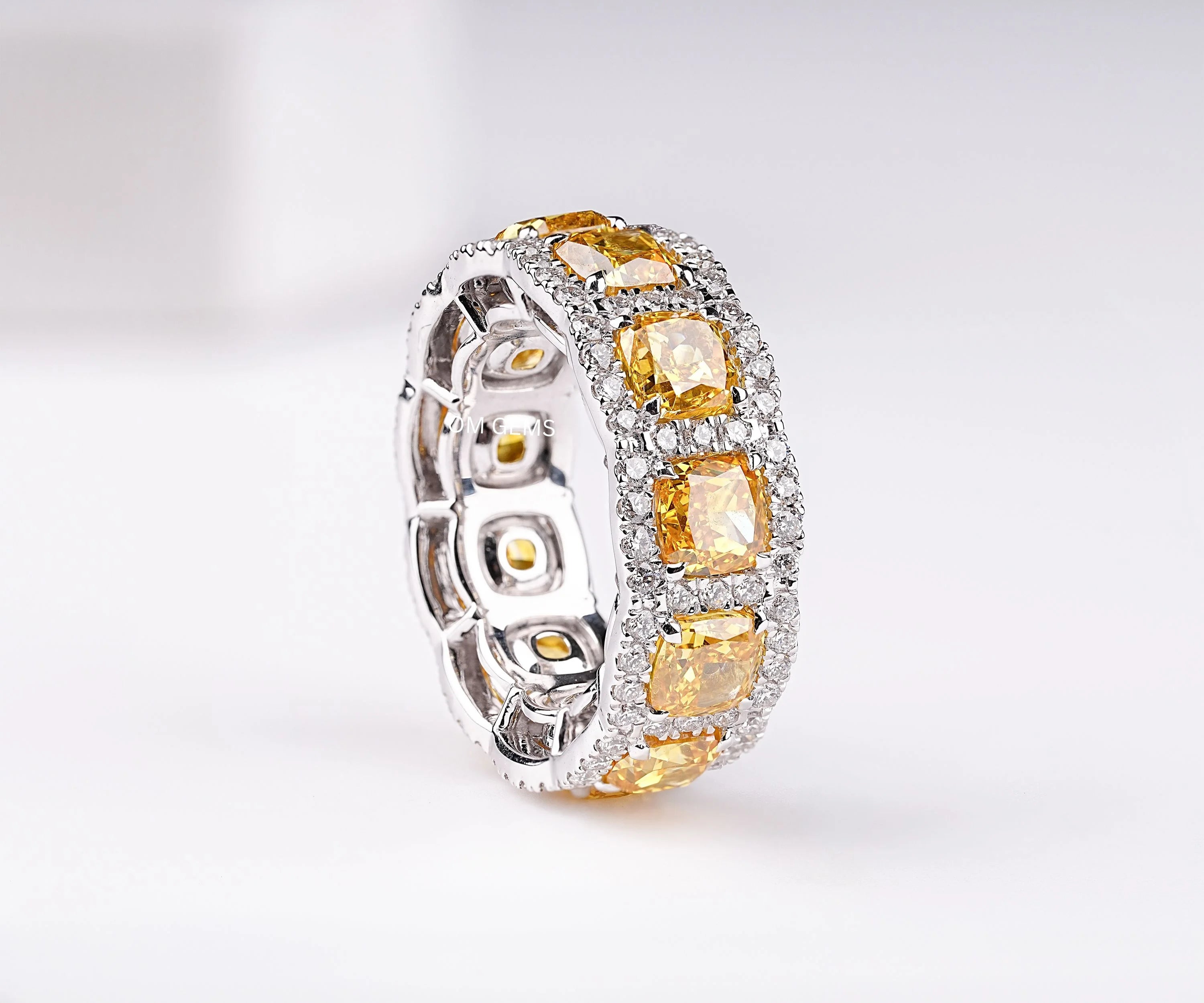 Canary Yellow Cushion Eternity Wedding Band