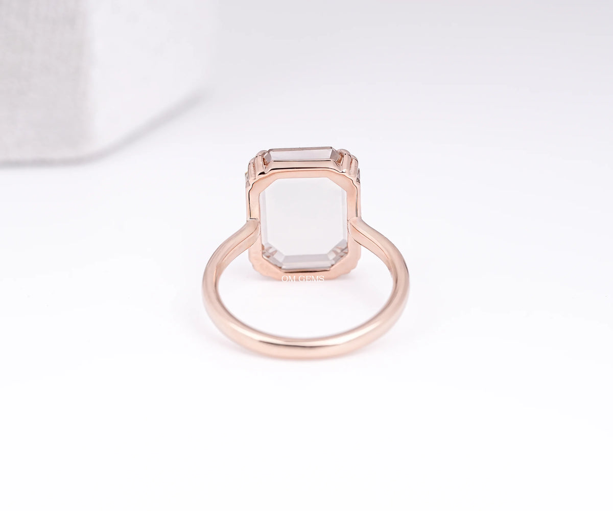 Portrait Cut Emerald Champagne Diamond Solitaire Ring