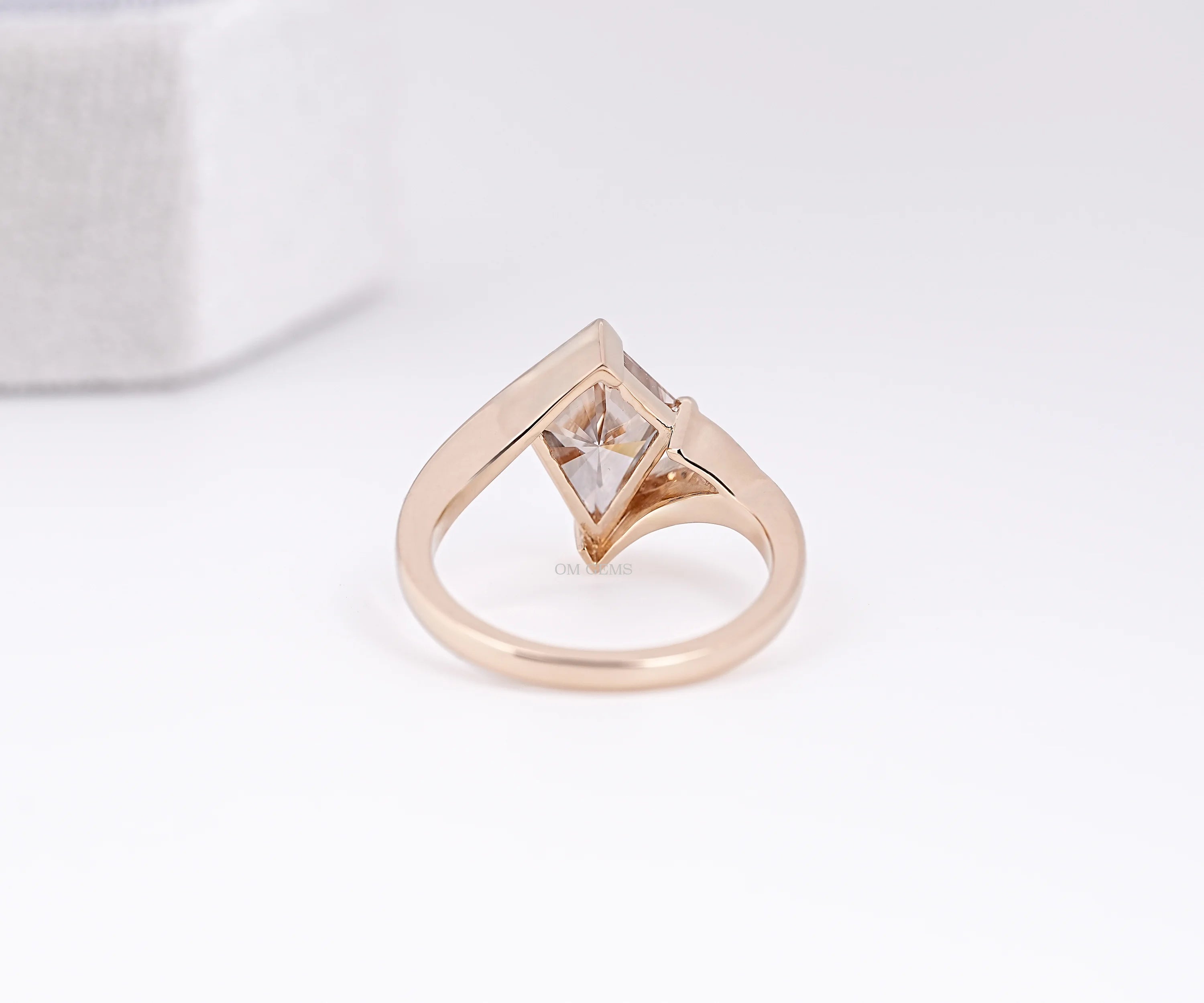 Champagne Kite Cut Lab Diamond Solitaire Bypass Ring