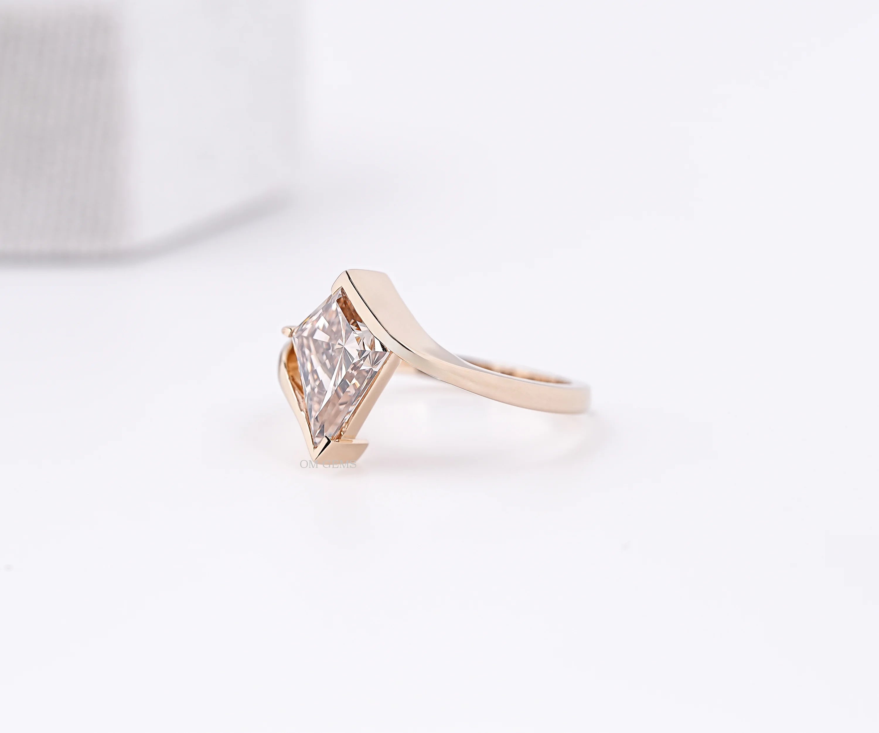 Champagne Kite Cut Lab Diamond Solitaire Bypass Ring