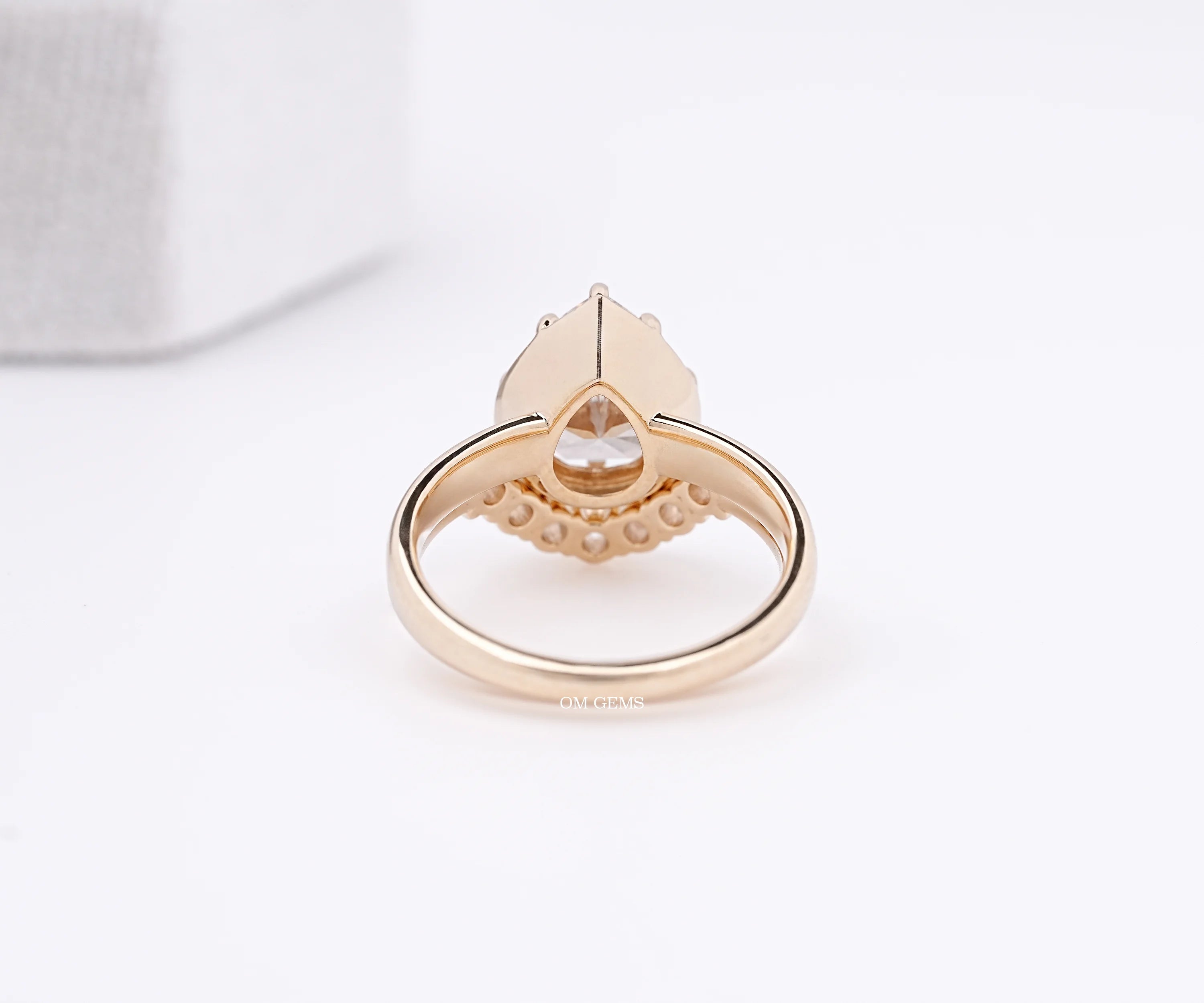 Georgian Cut Pear Champagne Diamond Bridal Ring Set