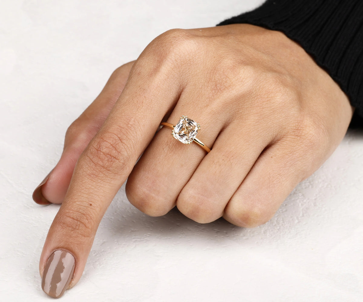 Solitaire Three Prong Fancy Champagne Cushion Shape Lab Diamond Engagement Ring