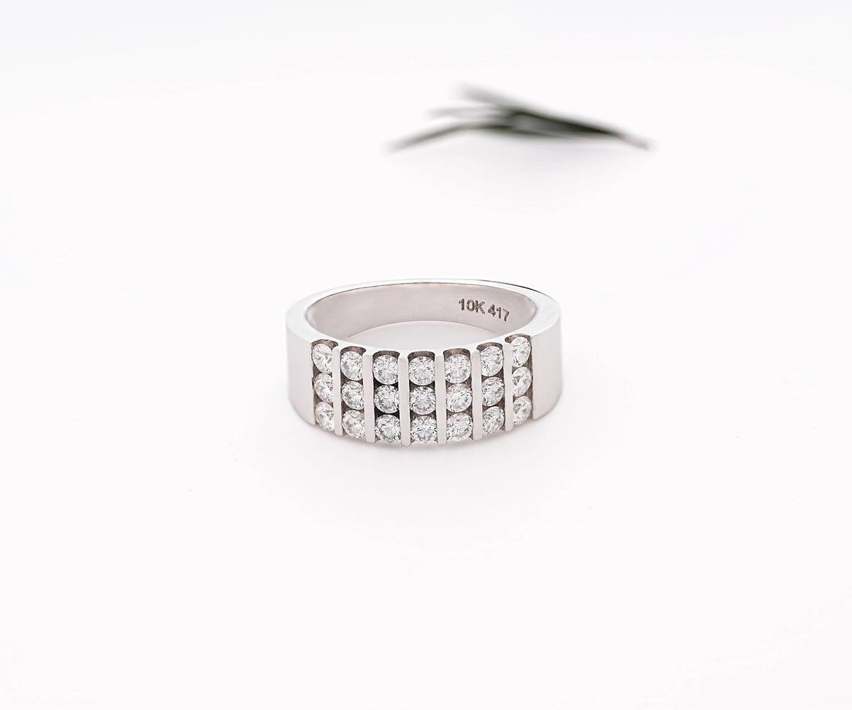 Channel Set Triple Row Round Shape Gemstone Wedding Band