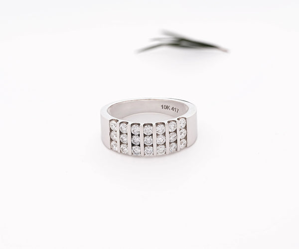 Channel Set Triple Row Round Shape Lab Diamond and Moissanite Wedding Band