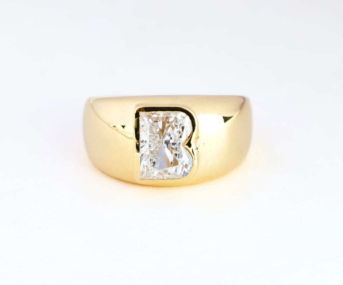 Chunky Signet B-Shaped Lab Grown Diamond Anniversary Ring