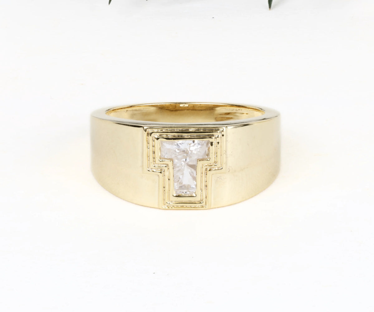 Chunky Signet T-Shaped Lab Grown Diamond Anniversary Ring
