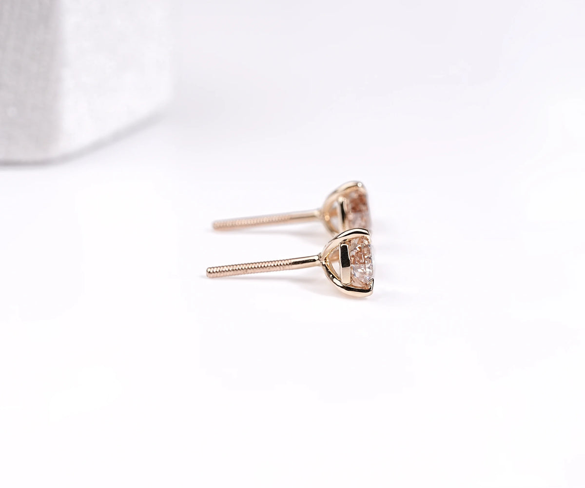 Solitaire Stud Fancy Champagne Pear Shape Lab Diamond Earrings