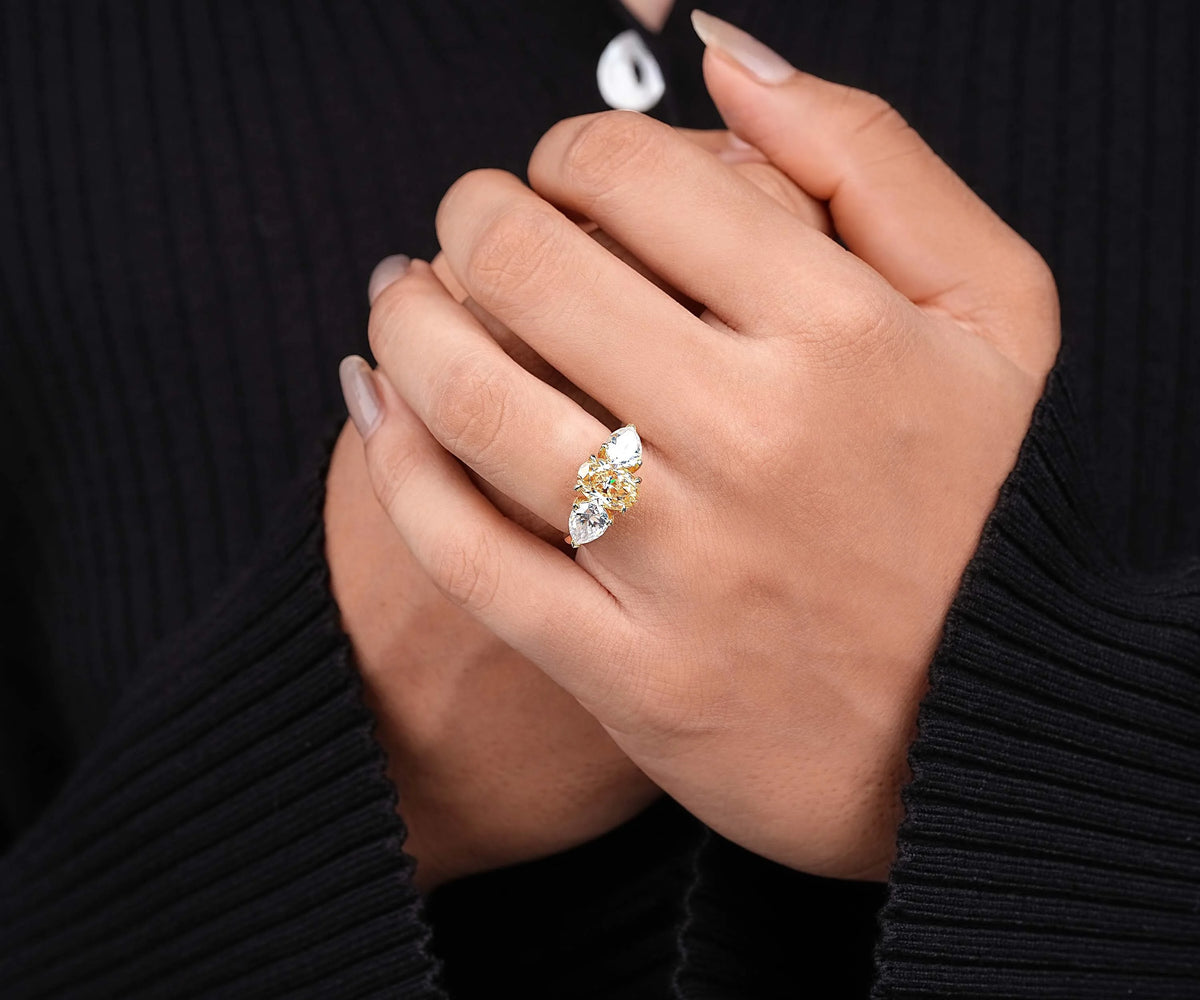 Three Stone Fancy Yellow Oval Lab Grown Diamond Engagement Ring