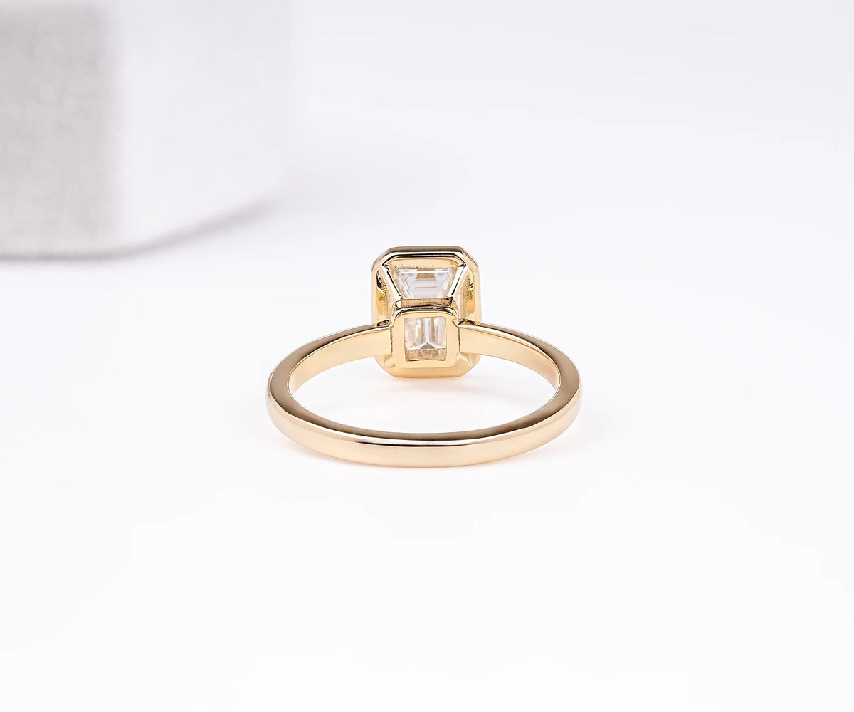 Solitaire Bezel Emerald Shape Lab Diamond Engagement Ring