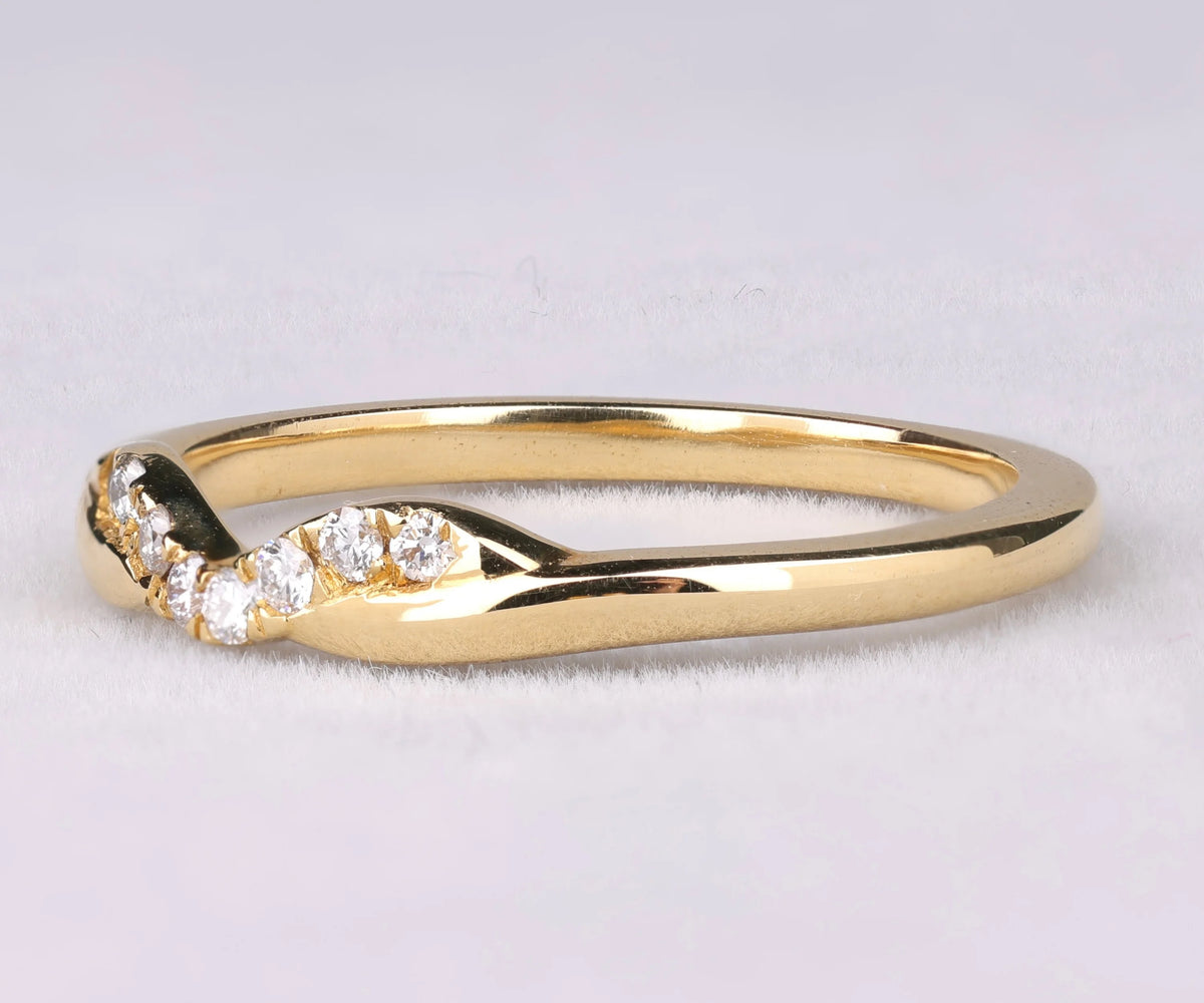 Curved Chevron Pavé Round Gemstone Wedding Band