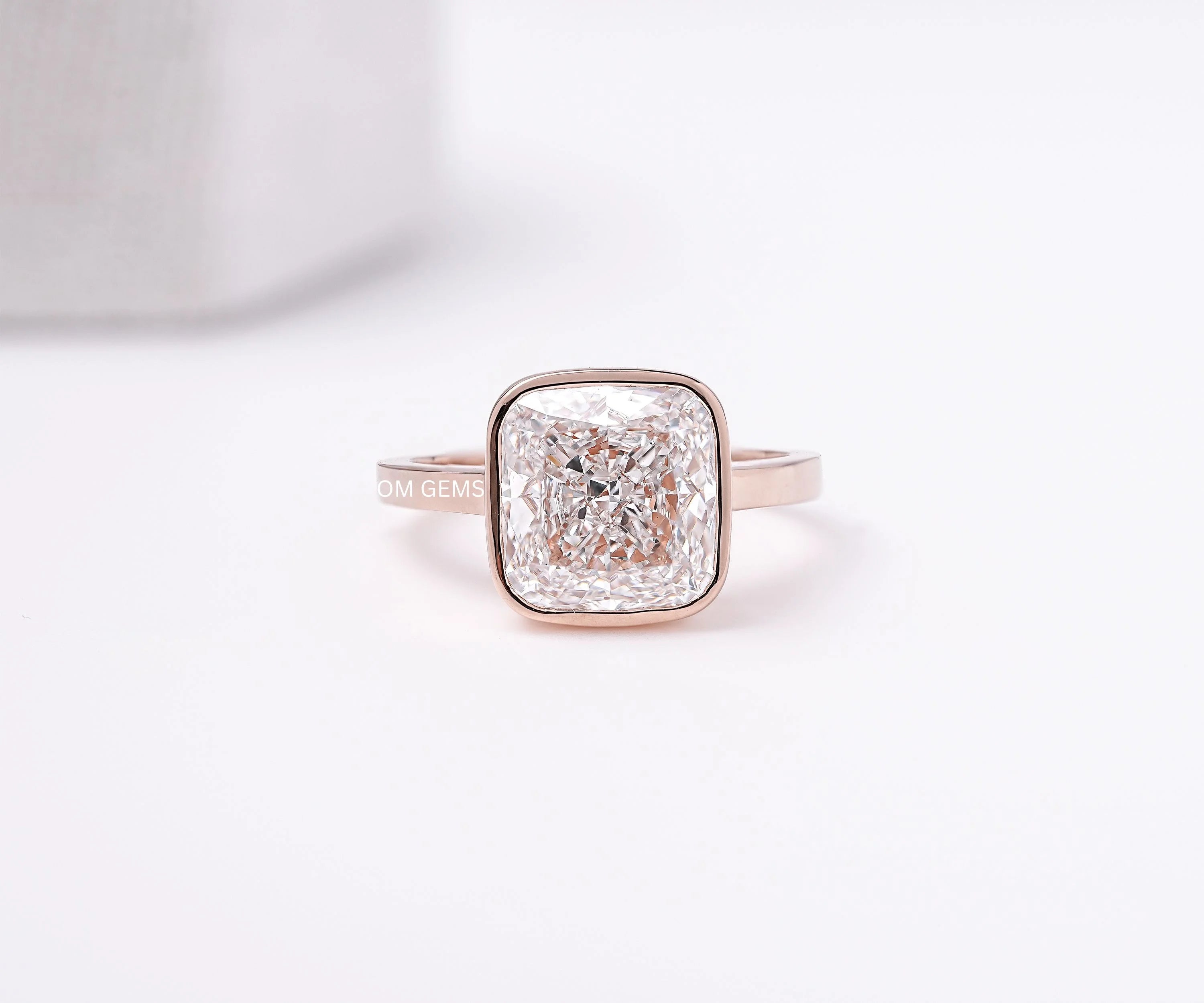Cushion Cut Diamond Bezel Set Solitaire Ring