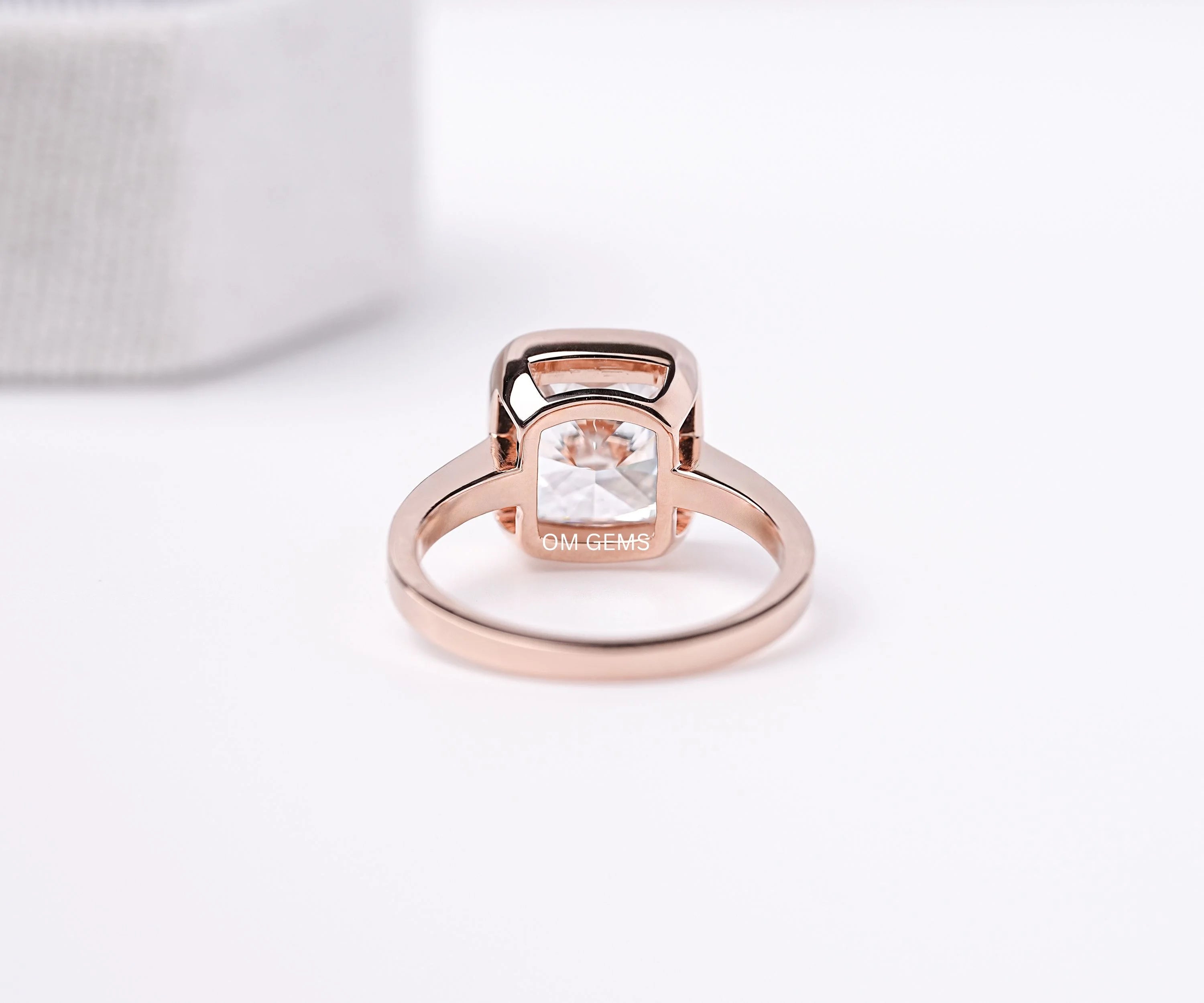 Cushion Cut Diamond Bezel Set Solitaire Ring