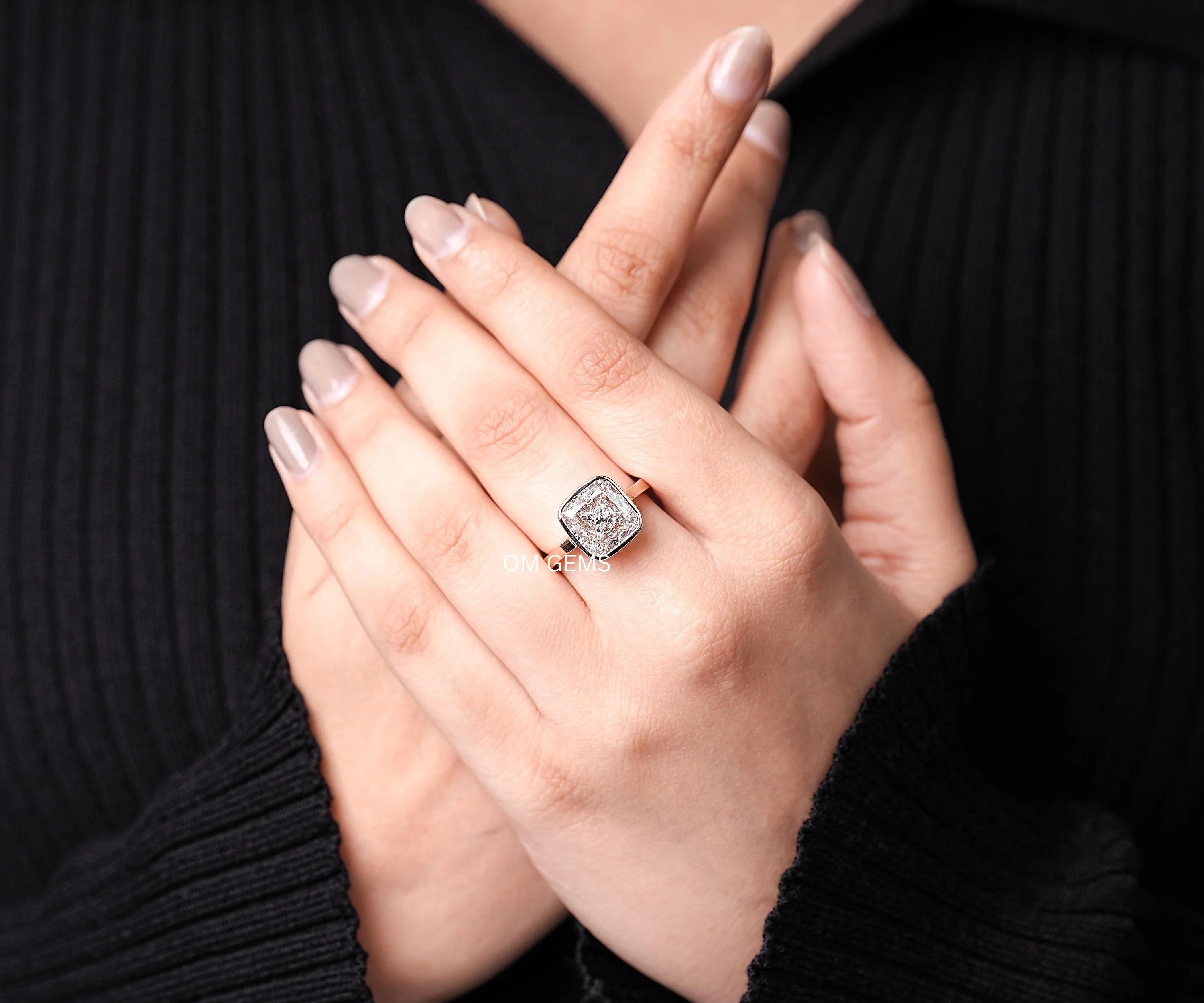 Cushion Cut Diamond Bezel Set Solitaire Ring