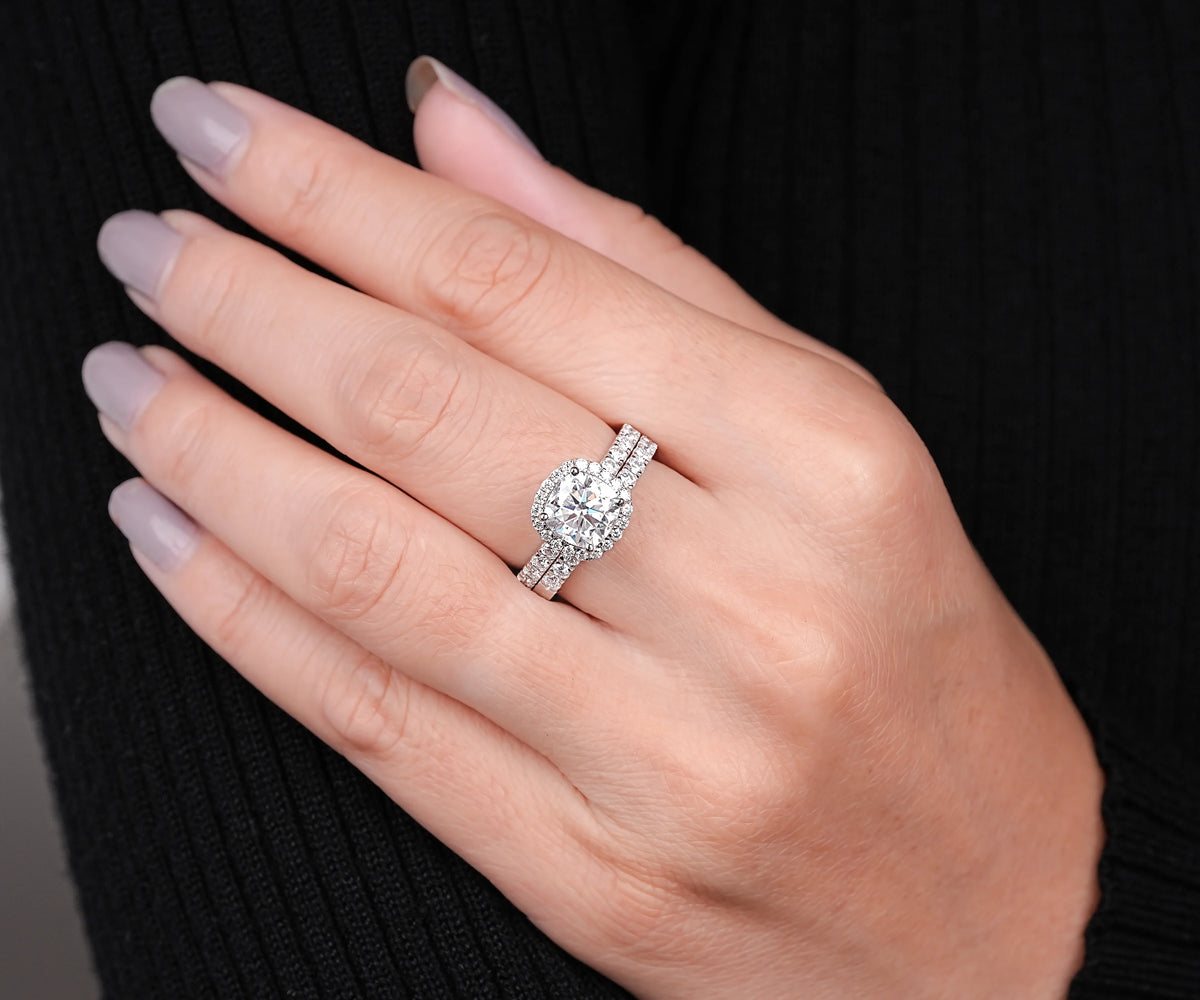 Halo Bridal Set Square Cushion Shape Lab Diamond Engagement Ring