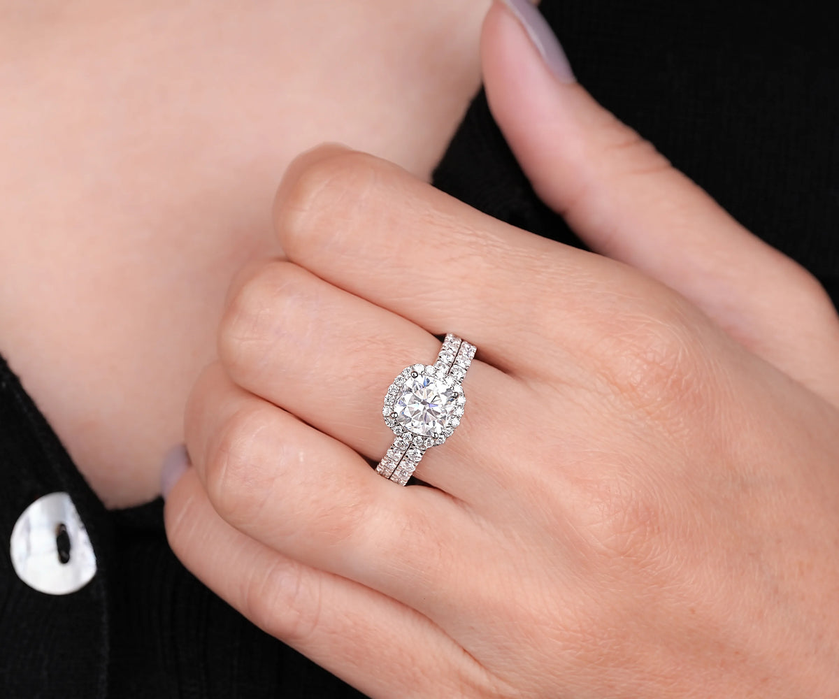 Halo Bridal Set Square Cushion Shape Lab Diamond Engagement Ring