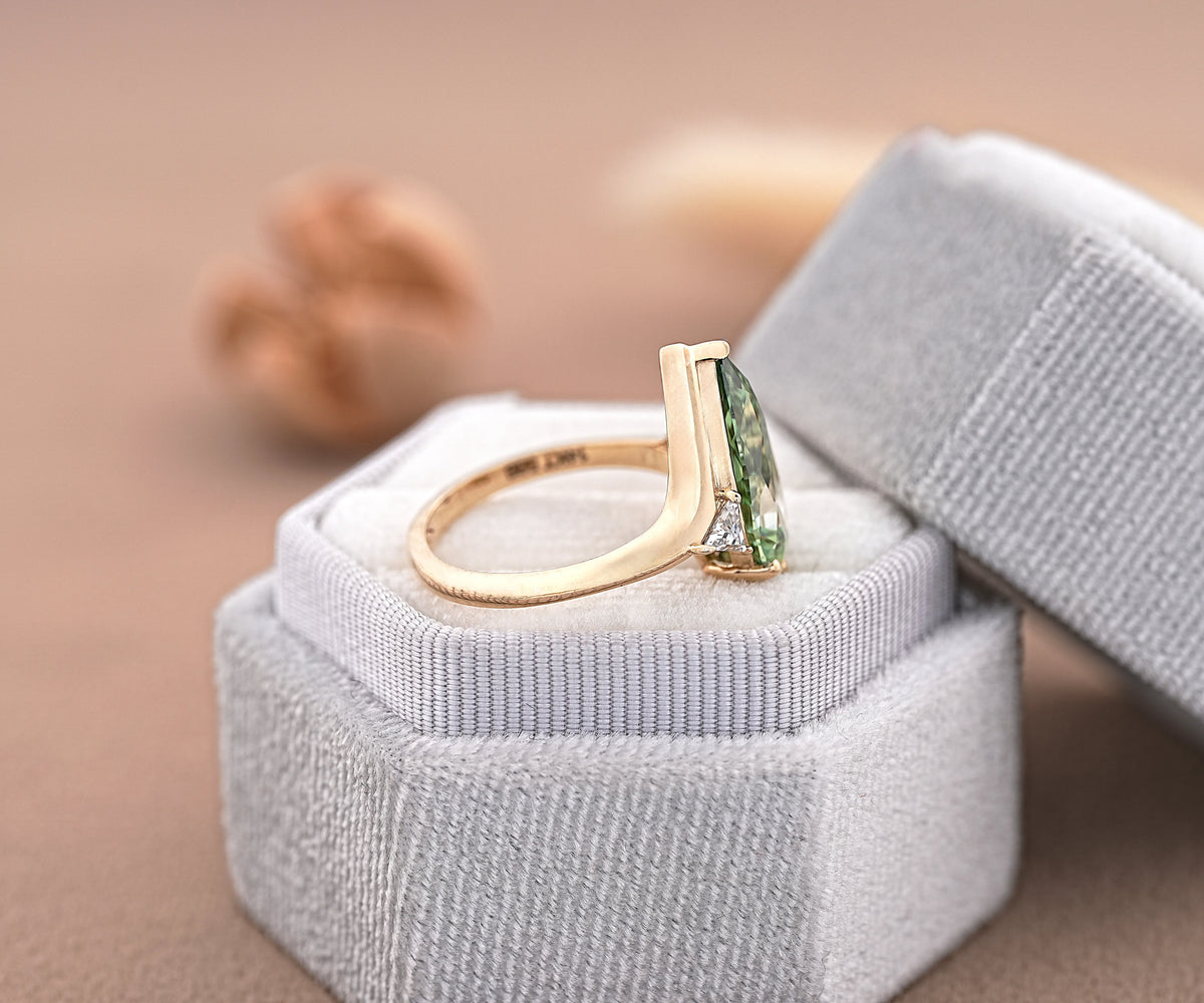 Three Stone Fancy Green Pear Shape Lab Diamond Anniversary Ring