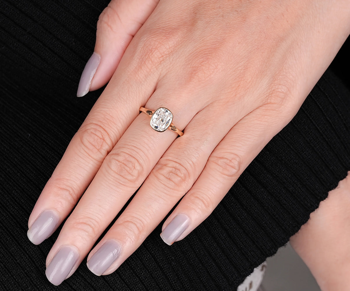 Solitaire Old Mine Cushion Shape Lab Grown Diamond Engagement Ring