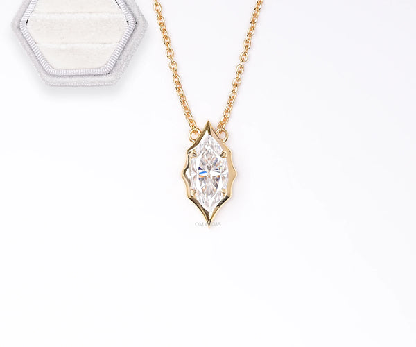 Solitaire Bezel Marquise Shape Lab Diamond Pendant Gift for Her