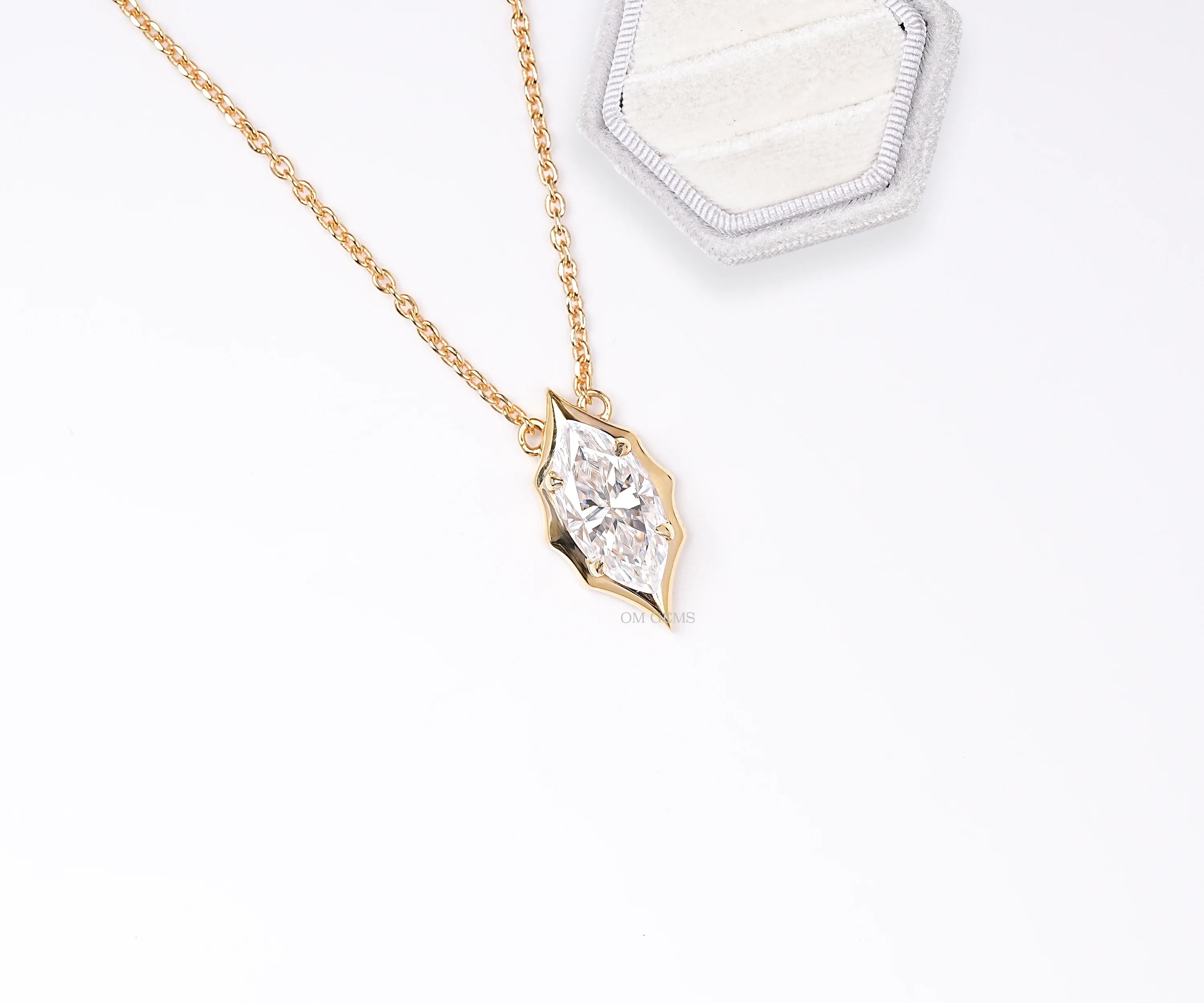 Marquise Cut Lab Diamond Bezel Set Necklace Pendant
