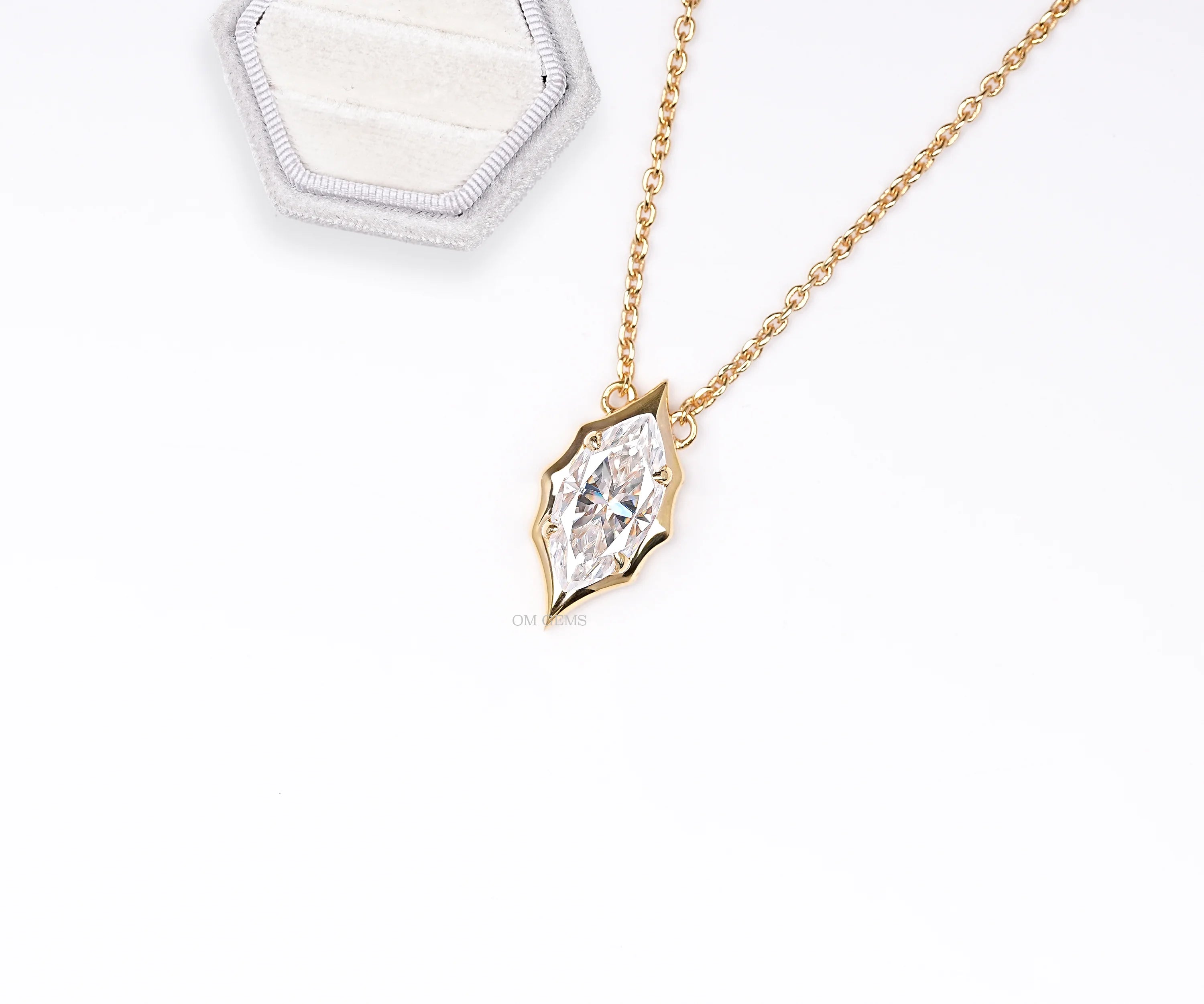 Marquise Cut Lab Diamond Bezel Set Necklace Pendant