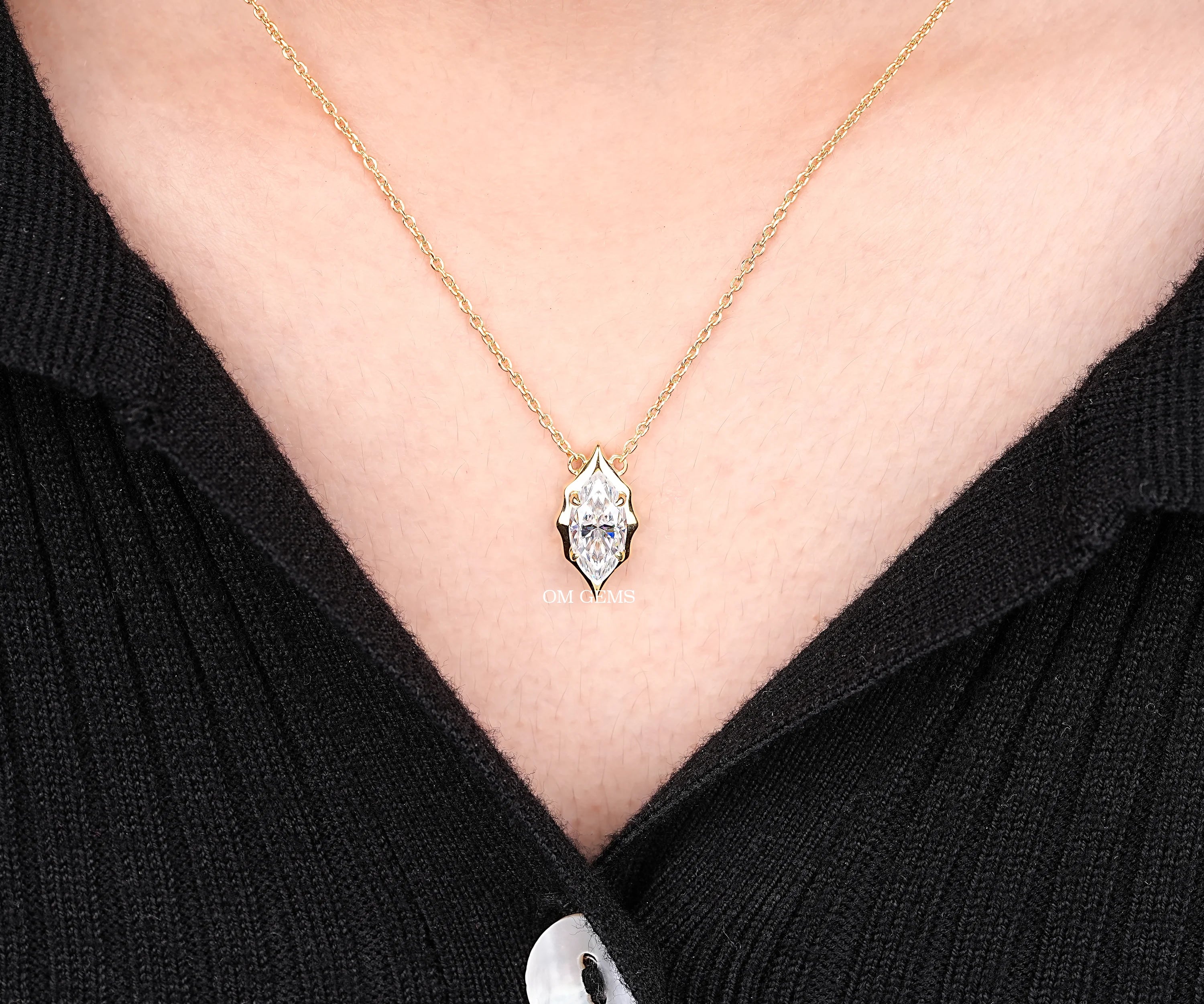 Marquise Cut Lab Diamond Bezel Set Necklace Pendant