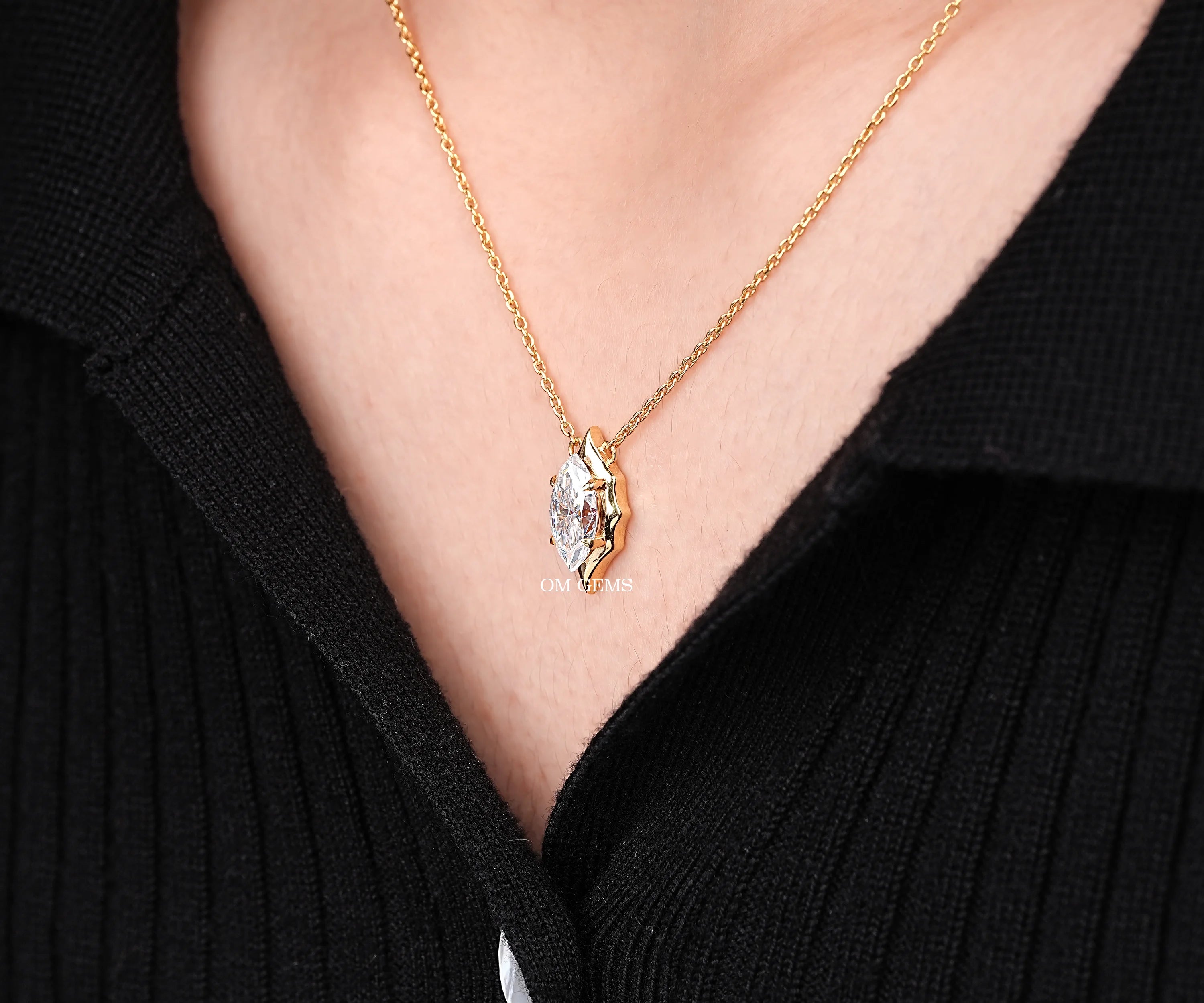 Marquise Cut Lab Diamond Bezel Set Necklace Pendant