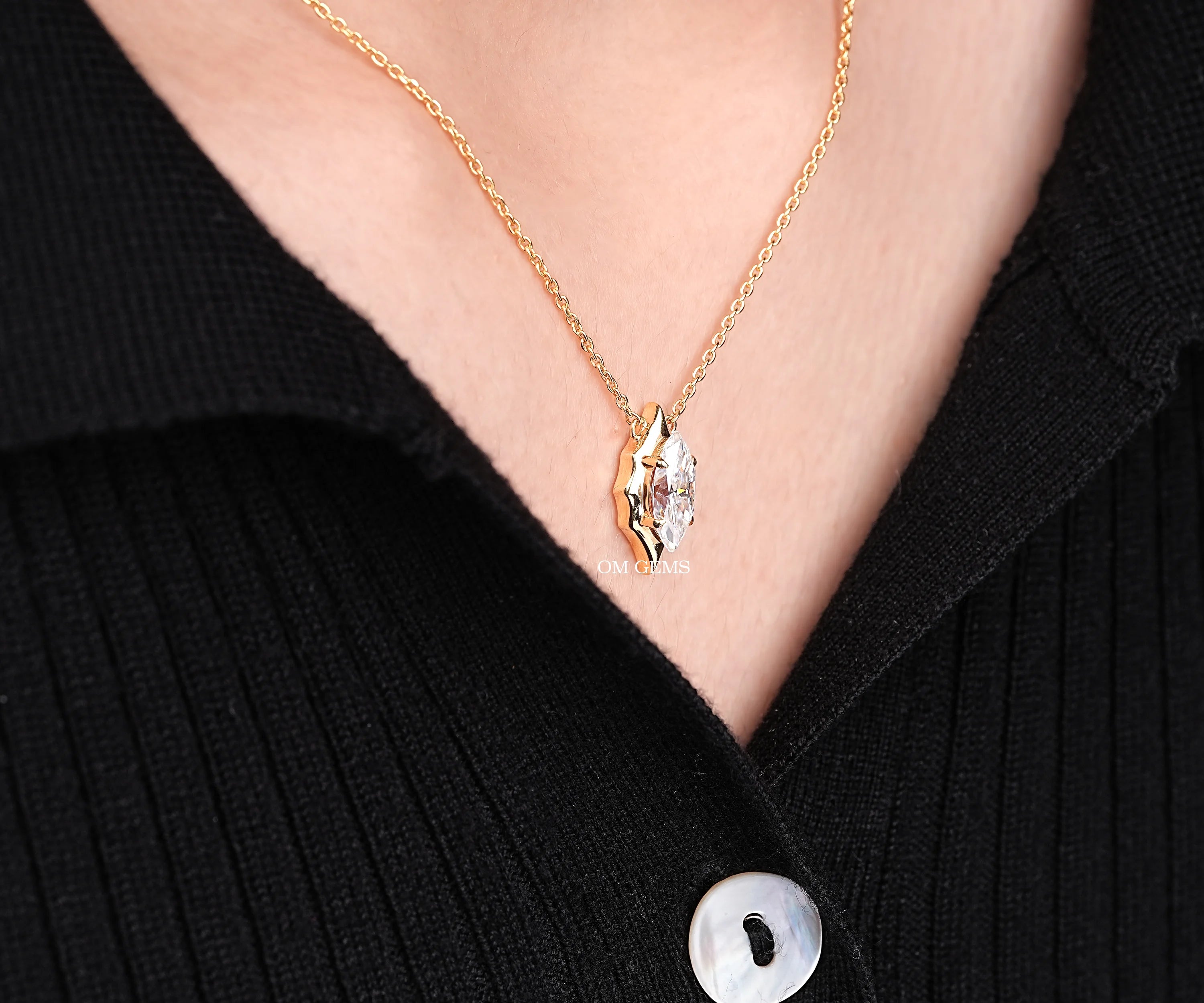 Marquise Cut Lab Diamond Bezel Set Necklace Pendant