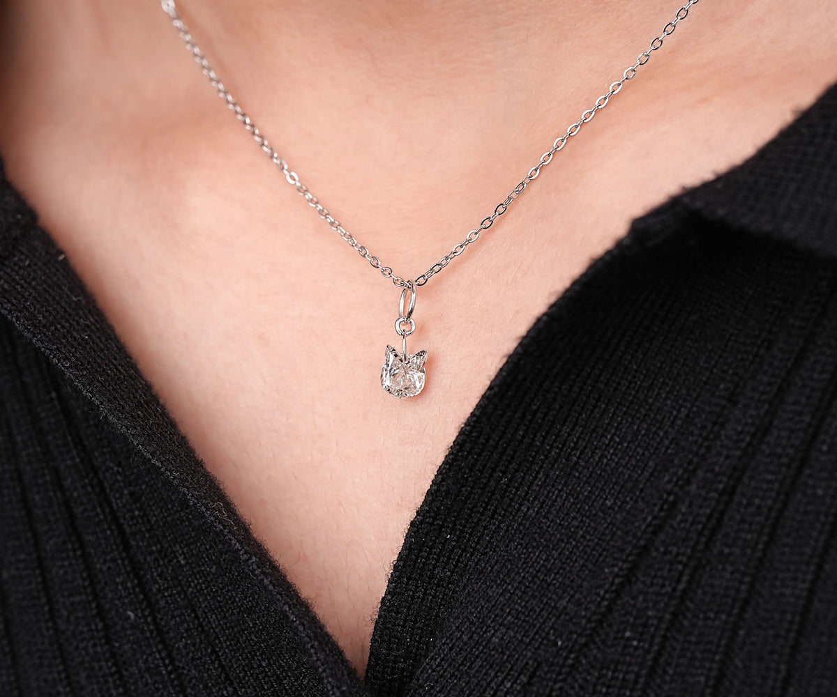Cat Face Cut Lab Grown Diamond Drop Pendant