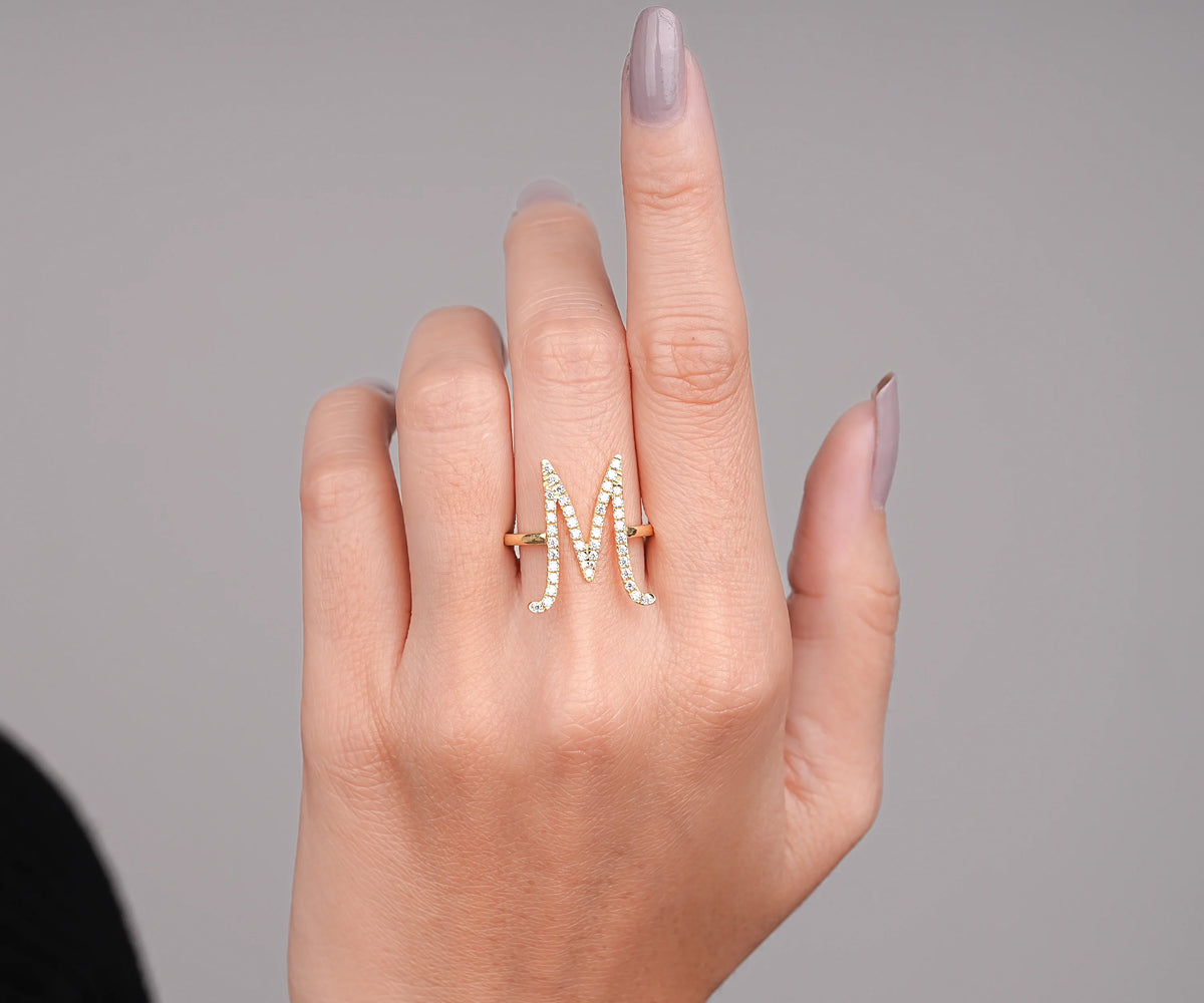 Initial Pavé M-Shaped Lab Grown Diamond Anniversary Ring