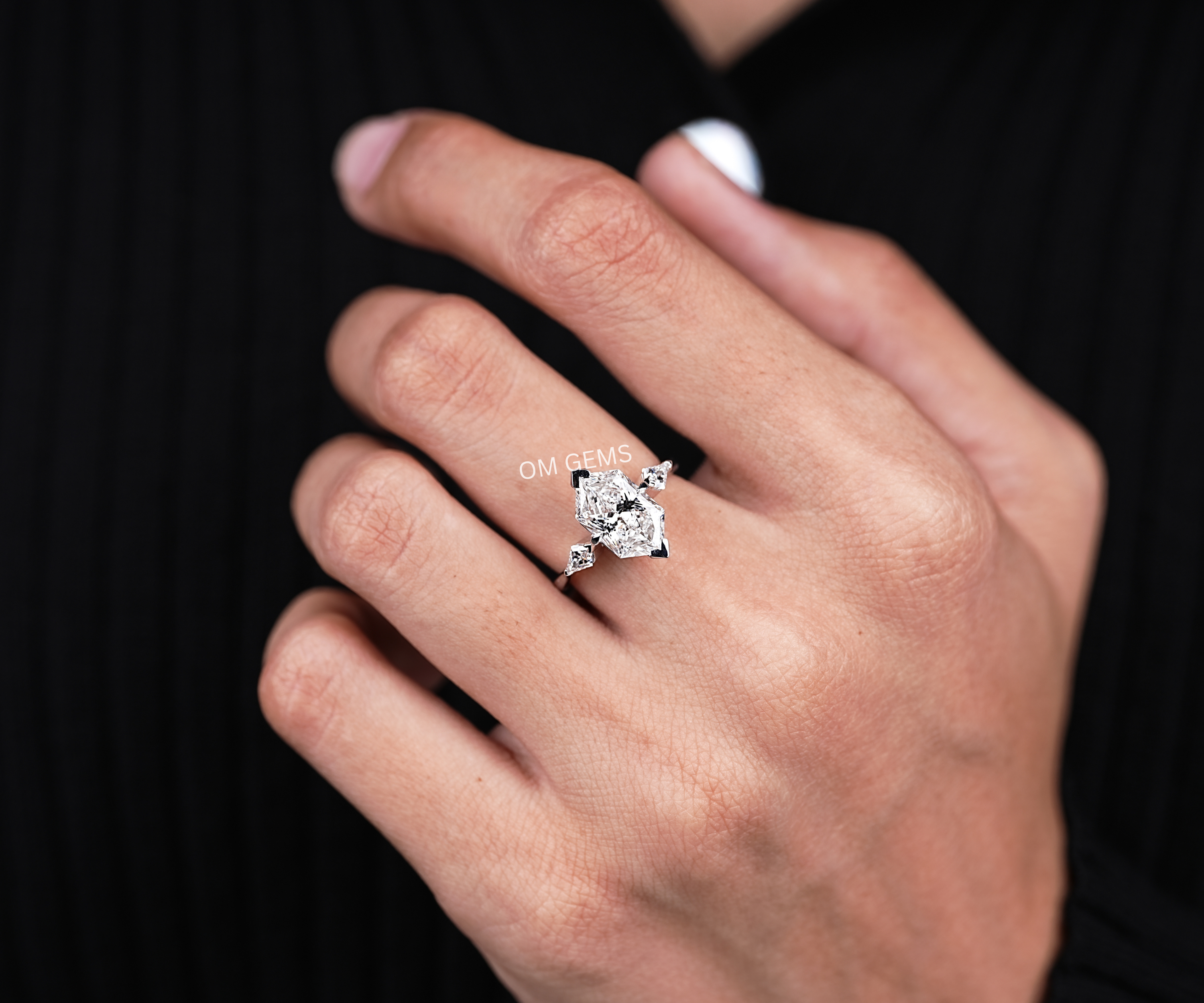 14k White Gold Dutch Marquise Lab Grown Diamond 3-Stone Ring
