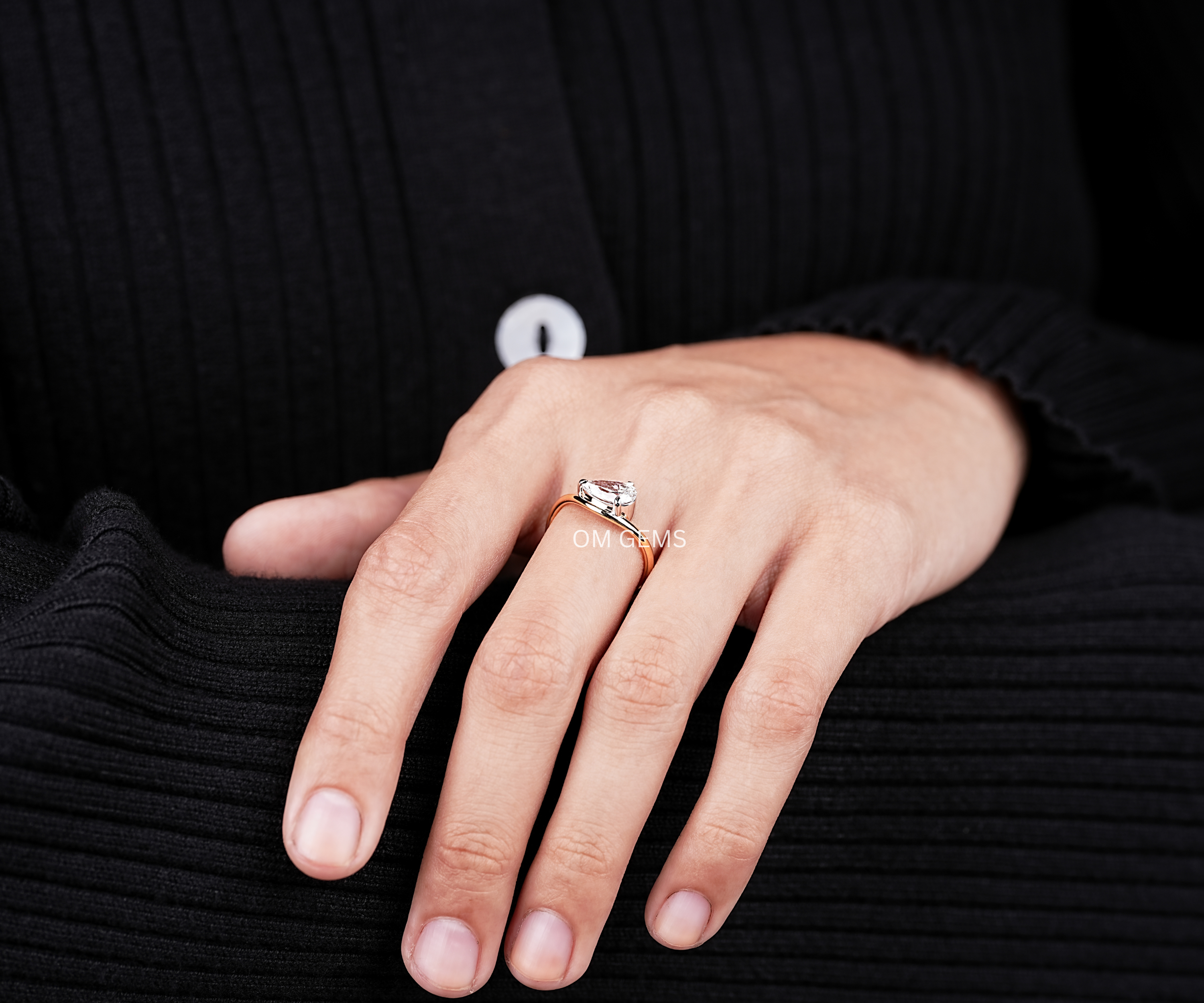 Pear Shaped East-West Lab Grown Diamond Ring