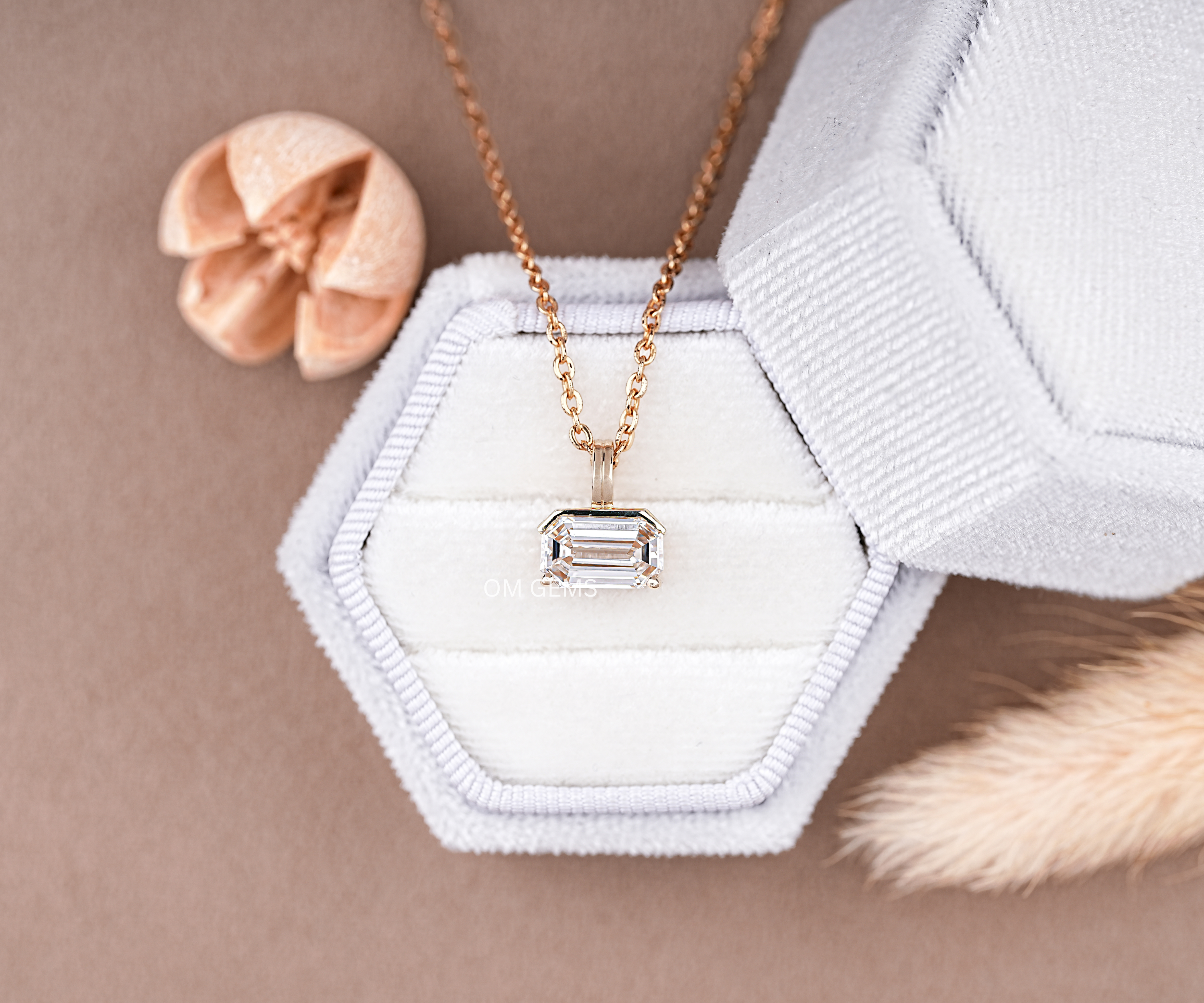 East West Emerald Cut Lab Grown Diamond Solitaire Pendant