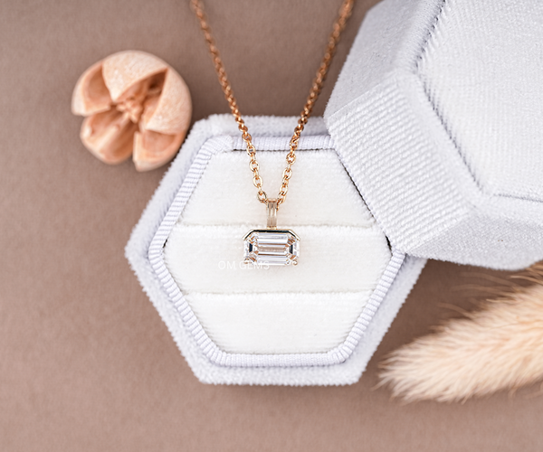 Half Bezel East West Emerald Lab Diamond Birthday Gift Pendant