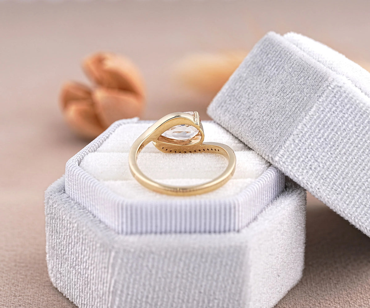 East-West Bypass Pavé Fancy Champagne Pear Shape Lab Diamond Engagement Ring