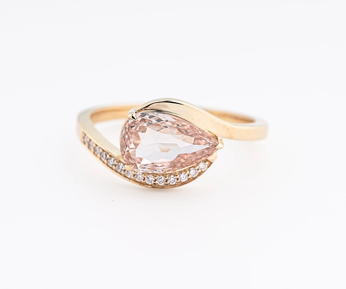 East-West Bypass Pavé Fancy Champagne Pear Shape Lab Diamond Engagement Ring