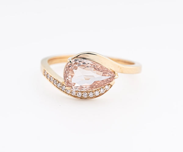 East-West Bypass Pavé Champagne Pear Cut Lab Diamond Ring