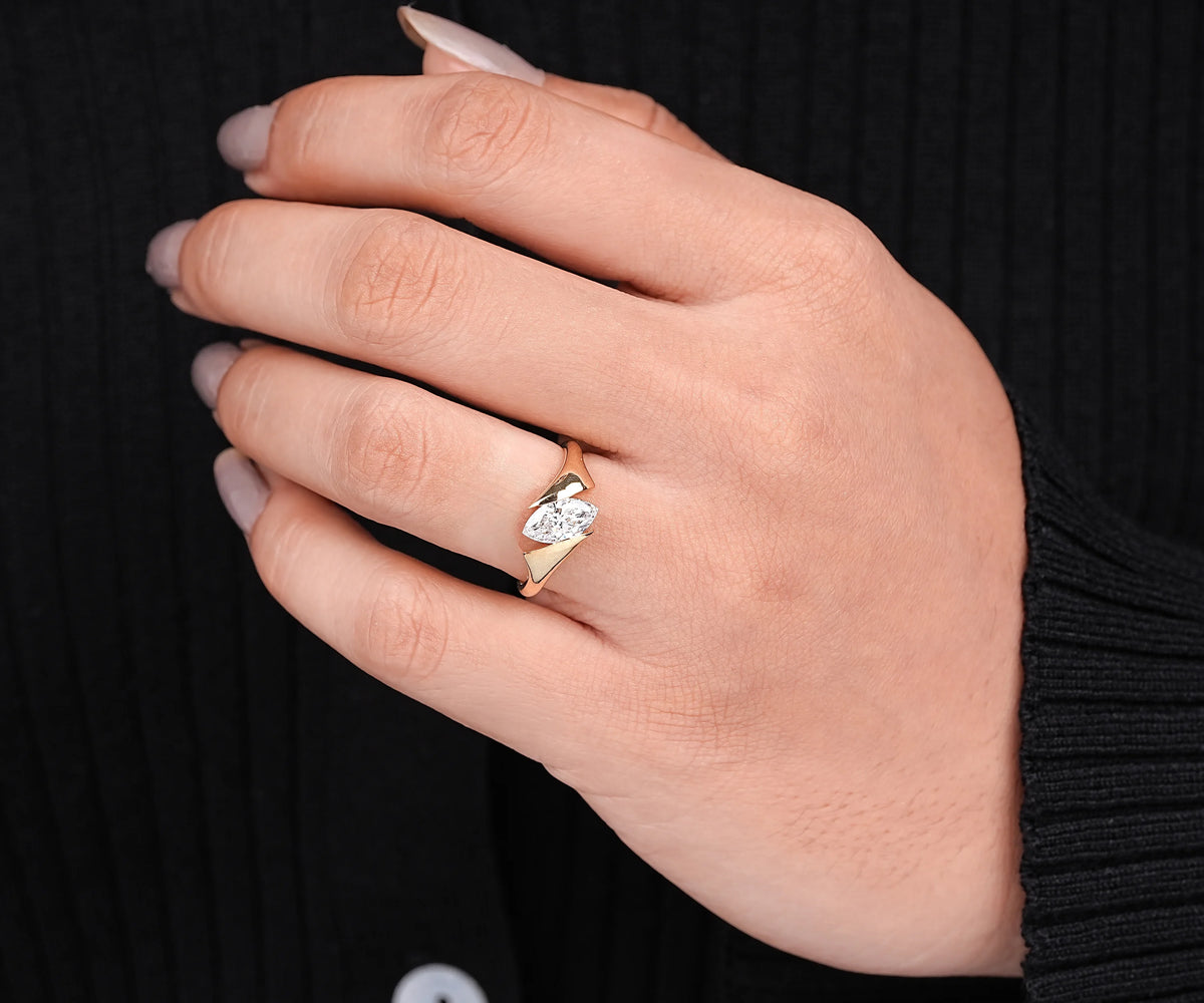 Marquise Shape Lab Grown Diamond Solitaire Bypass Engagement Ring