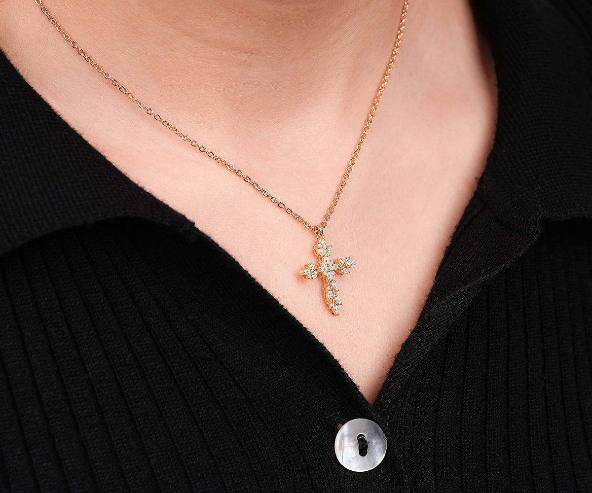 Twisted Cross Marquise and Round Lab Diamond Gift for Her Pendant