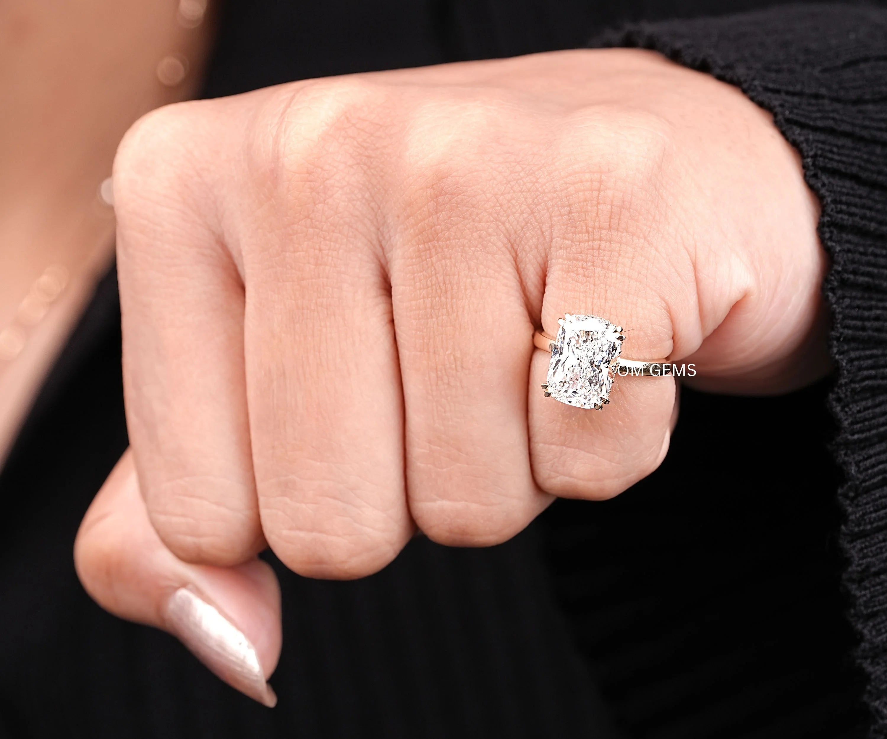 Elongated Cushion Cut Lab Diamond Engagement Ring